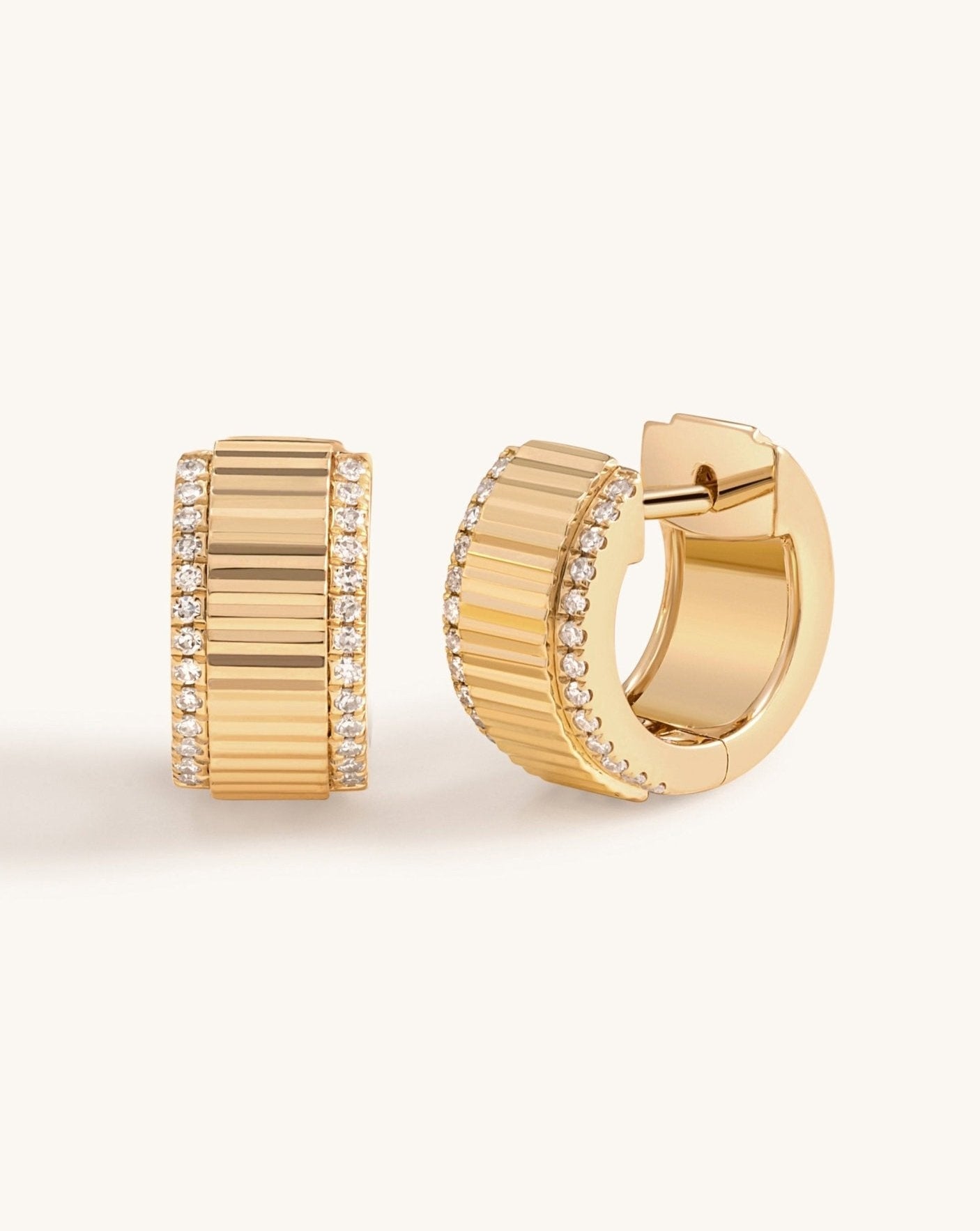 Pave Outline Fluted Gold Huggies - Sparkle Society