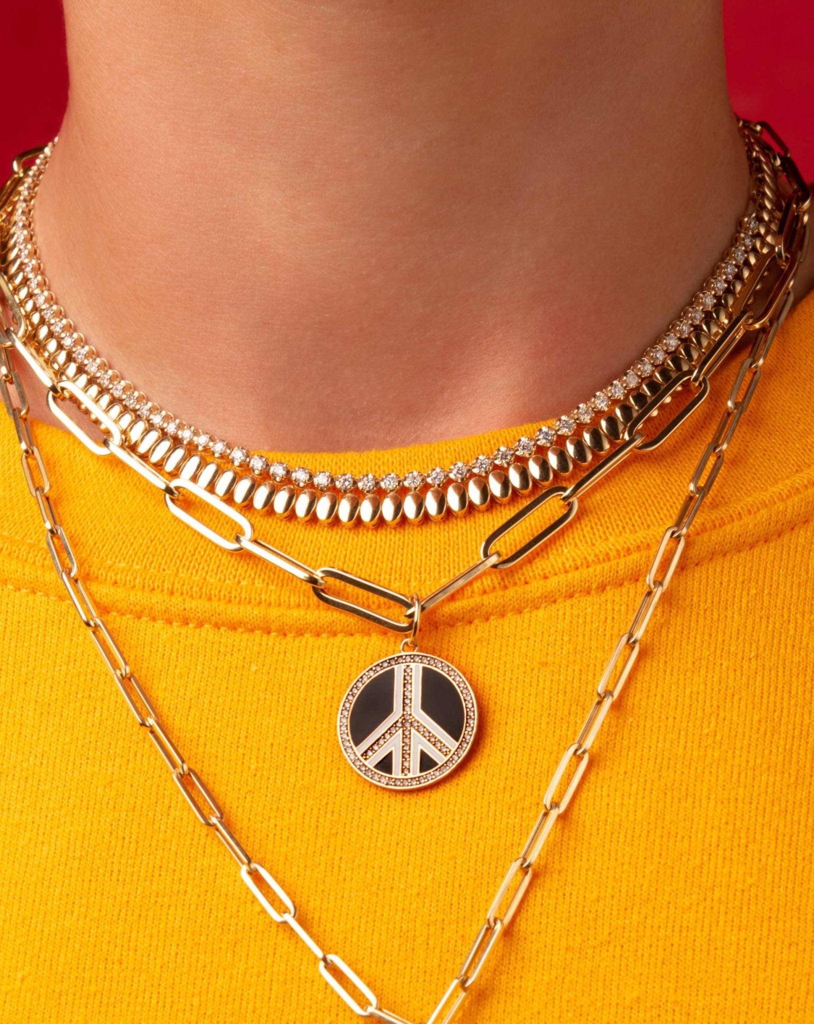 Pave Outline Gemstone Peace Necklace Charm - Sparkle Society