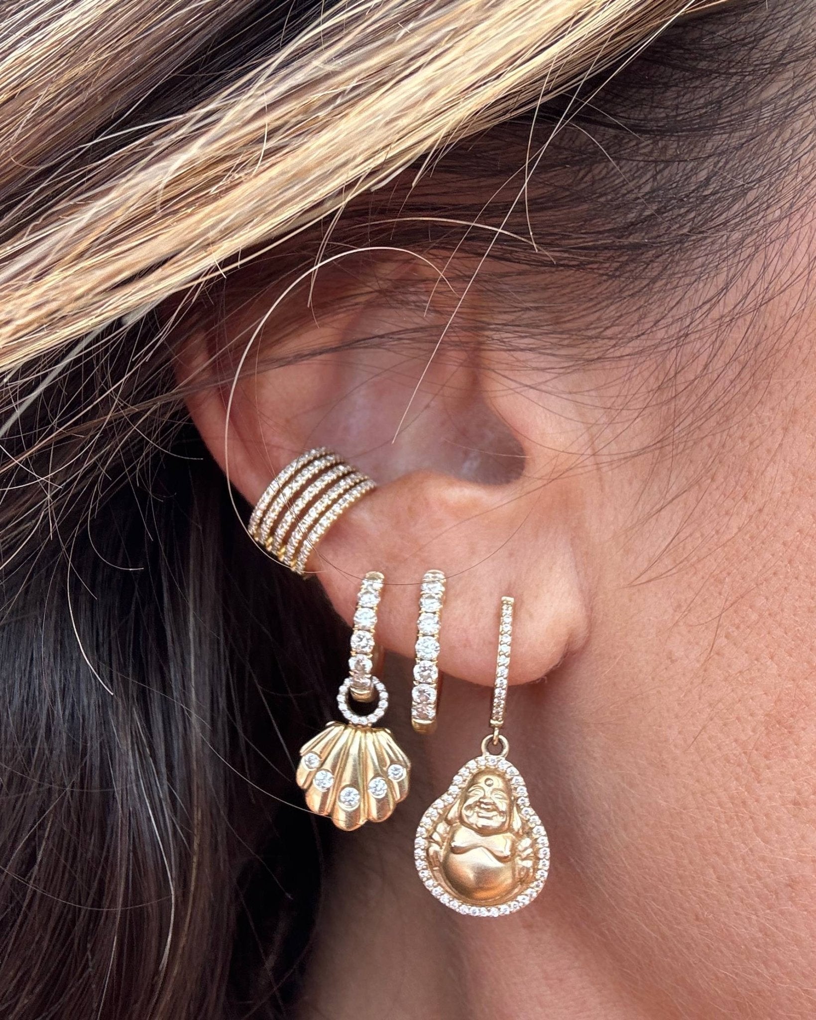 Pave Outline Gold Buddha Huggies - Sparkle Society