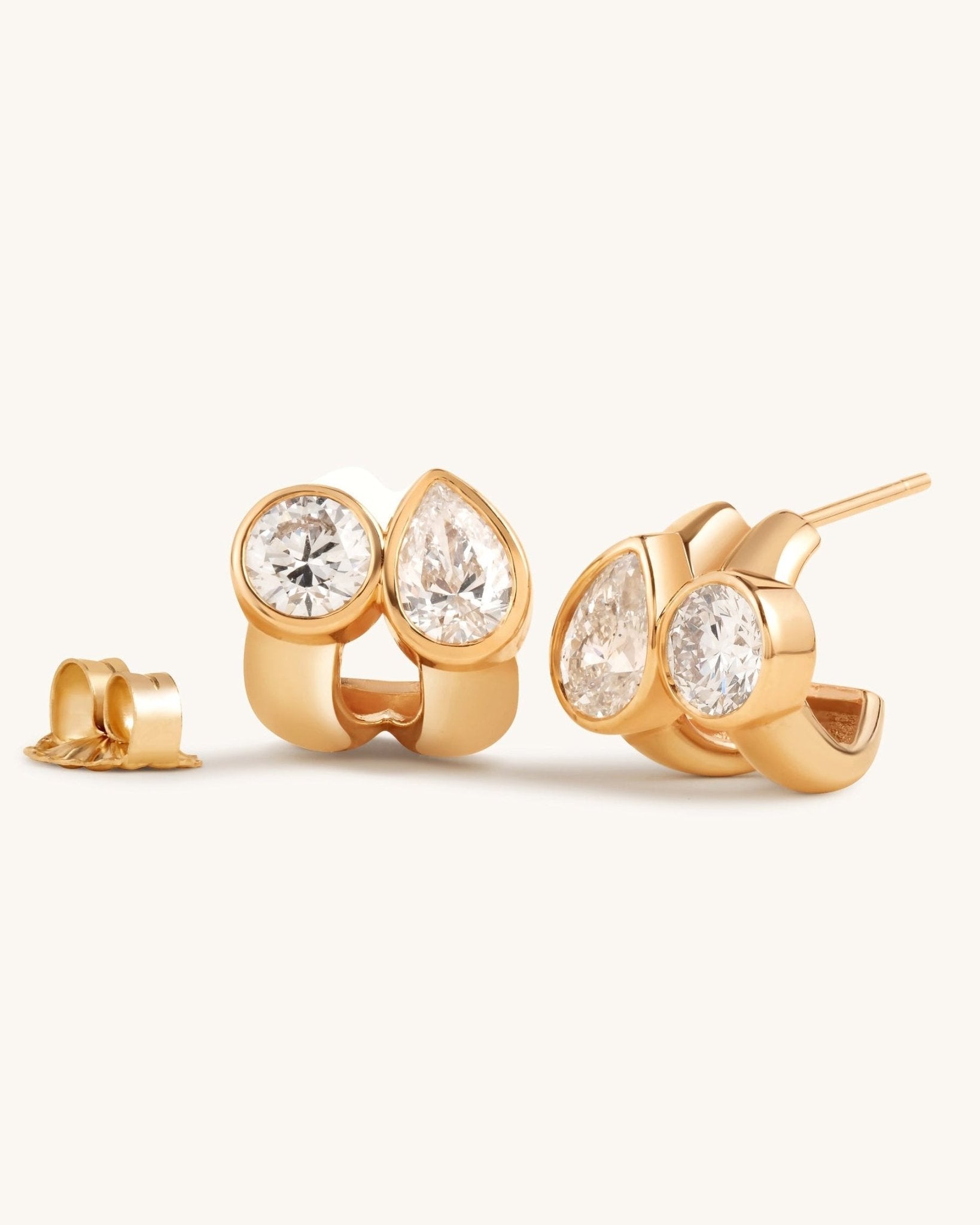 Pear and Round Diamond Caged Studs - Sparkle Society