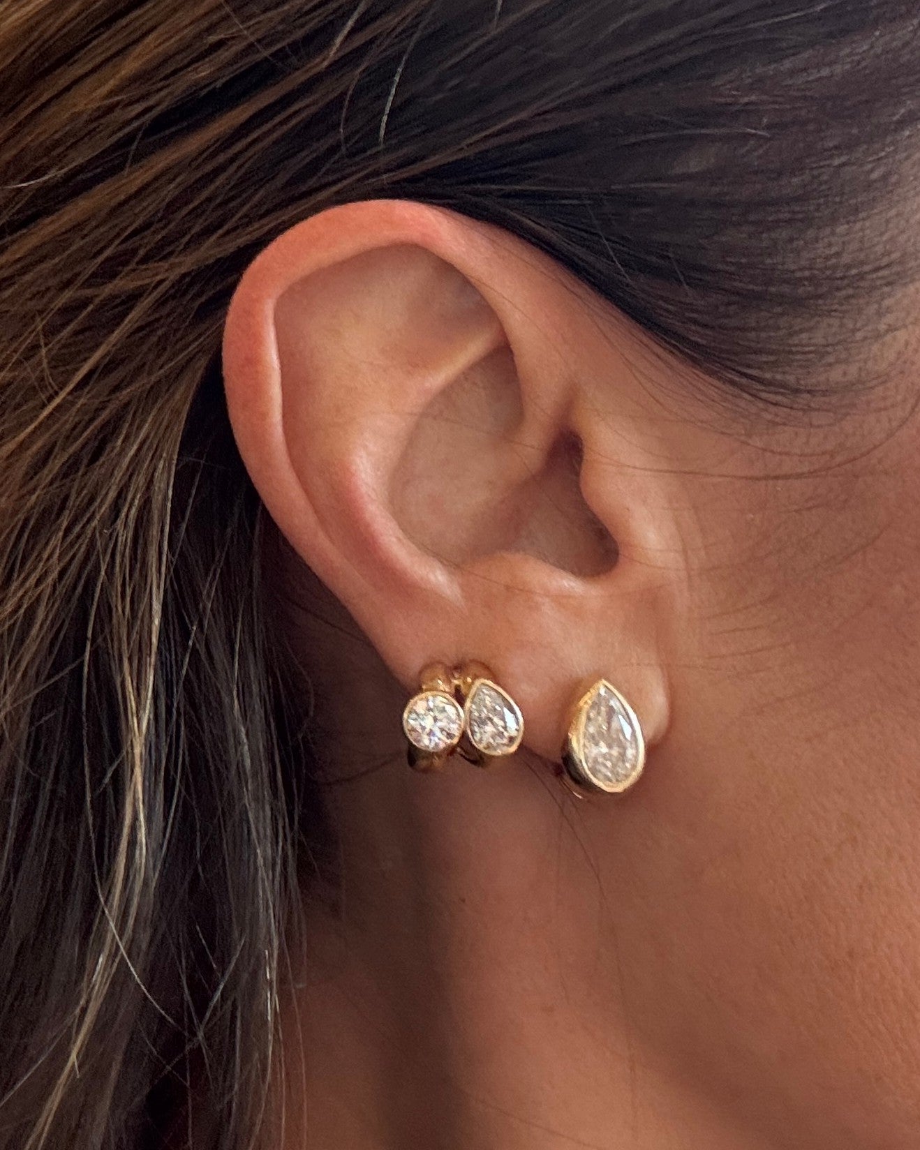 Pear and Round Diamond Caged Studs - Sparkle Society