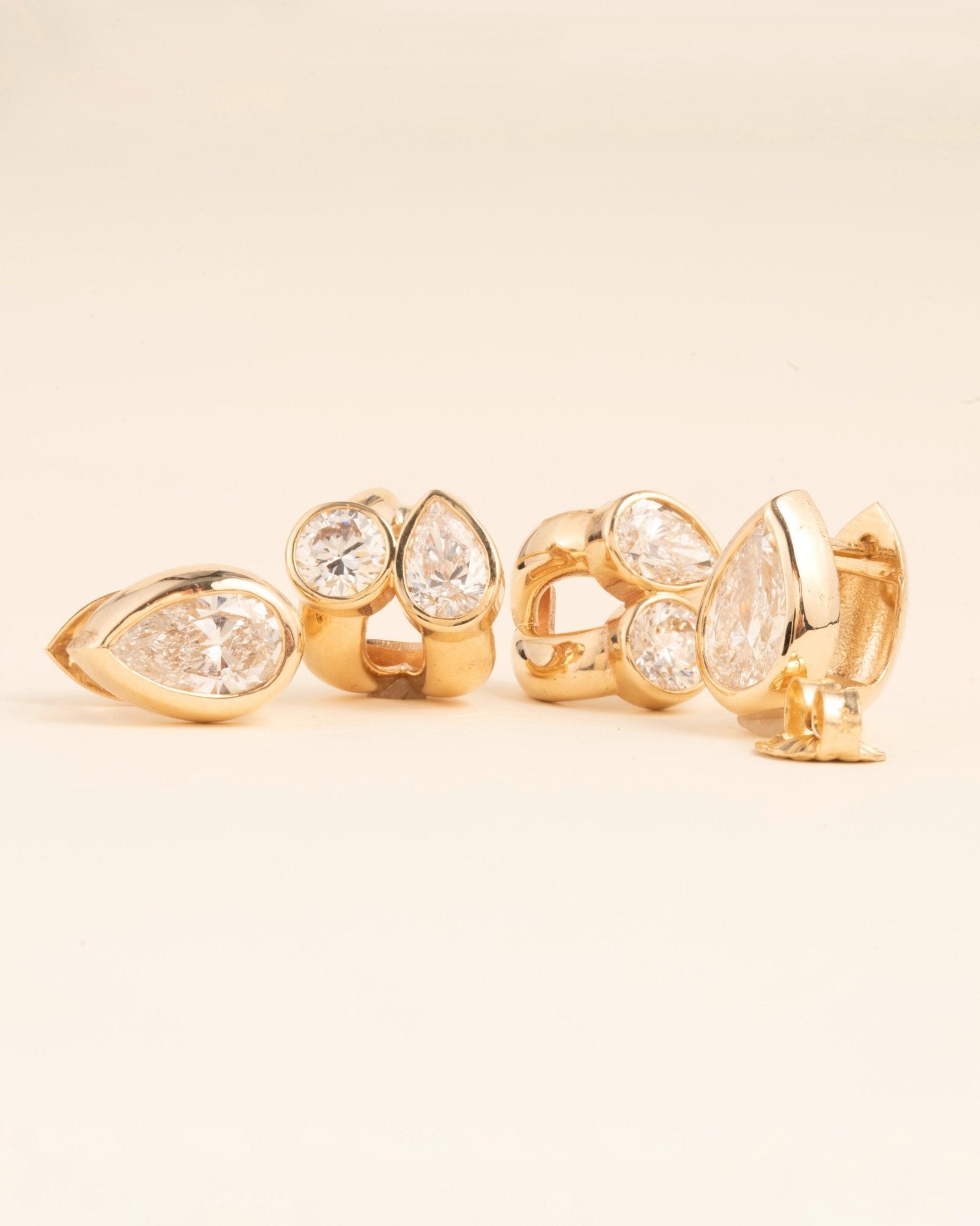 Pear and Round Diamond Caged Studs - Sparkle Society