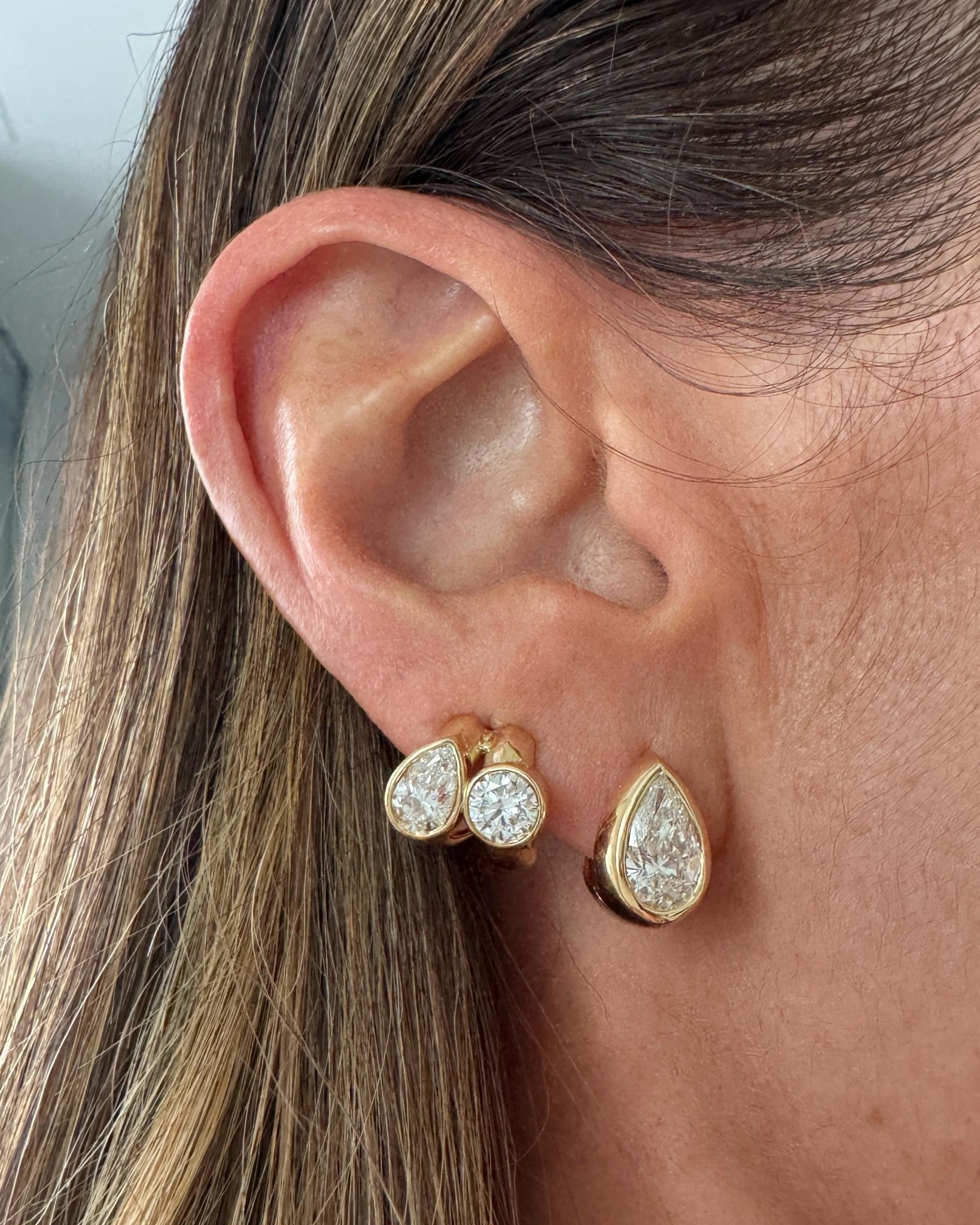 Pear and Round Diamond Caged Studs - Sparkle Society