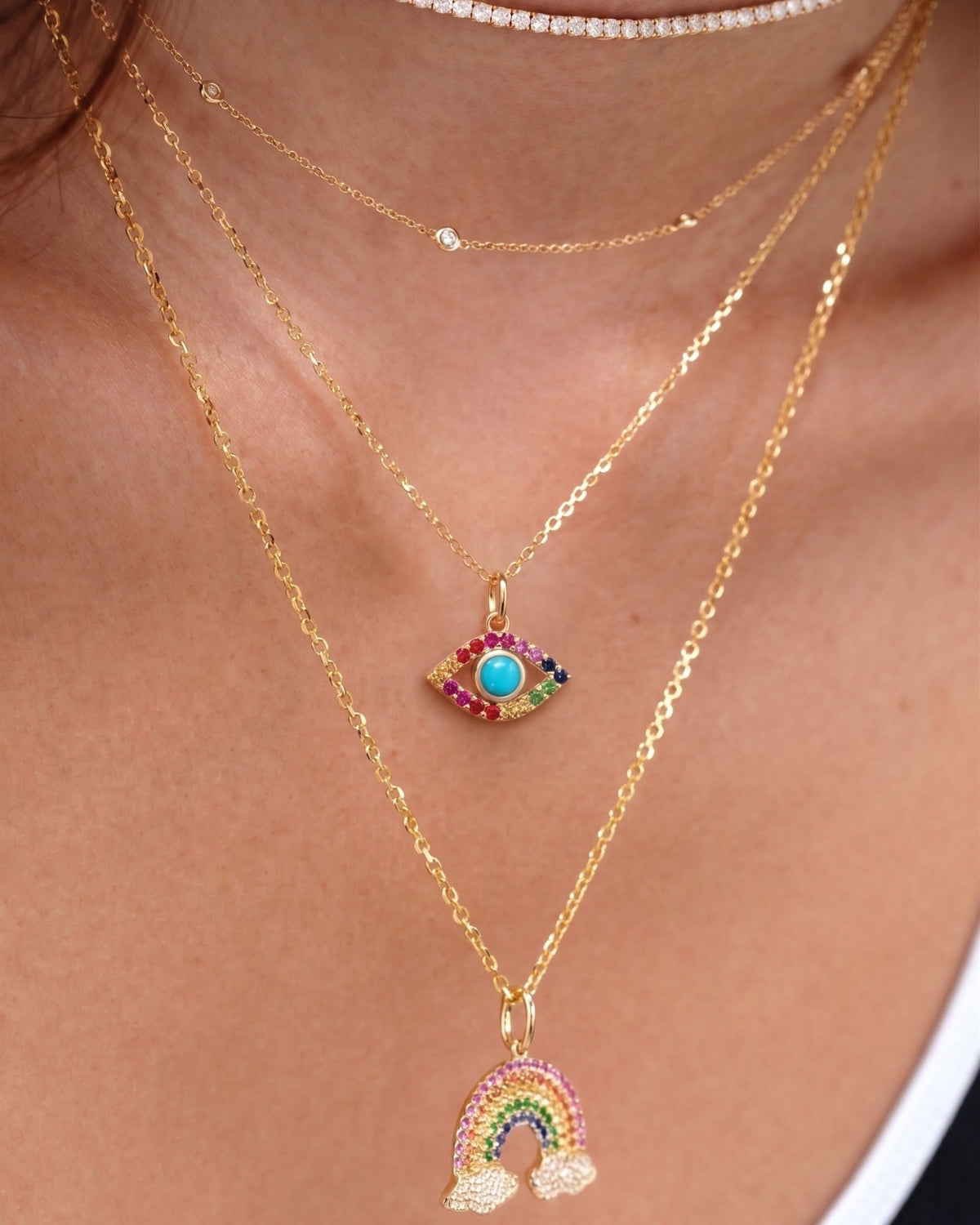 Rainbow Evil Eye Necklace Charm - Sparkle Society