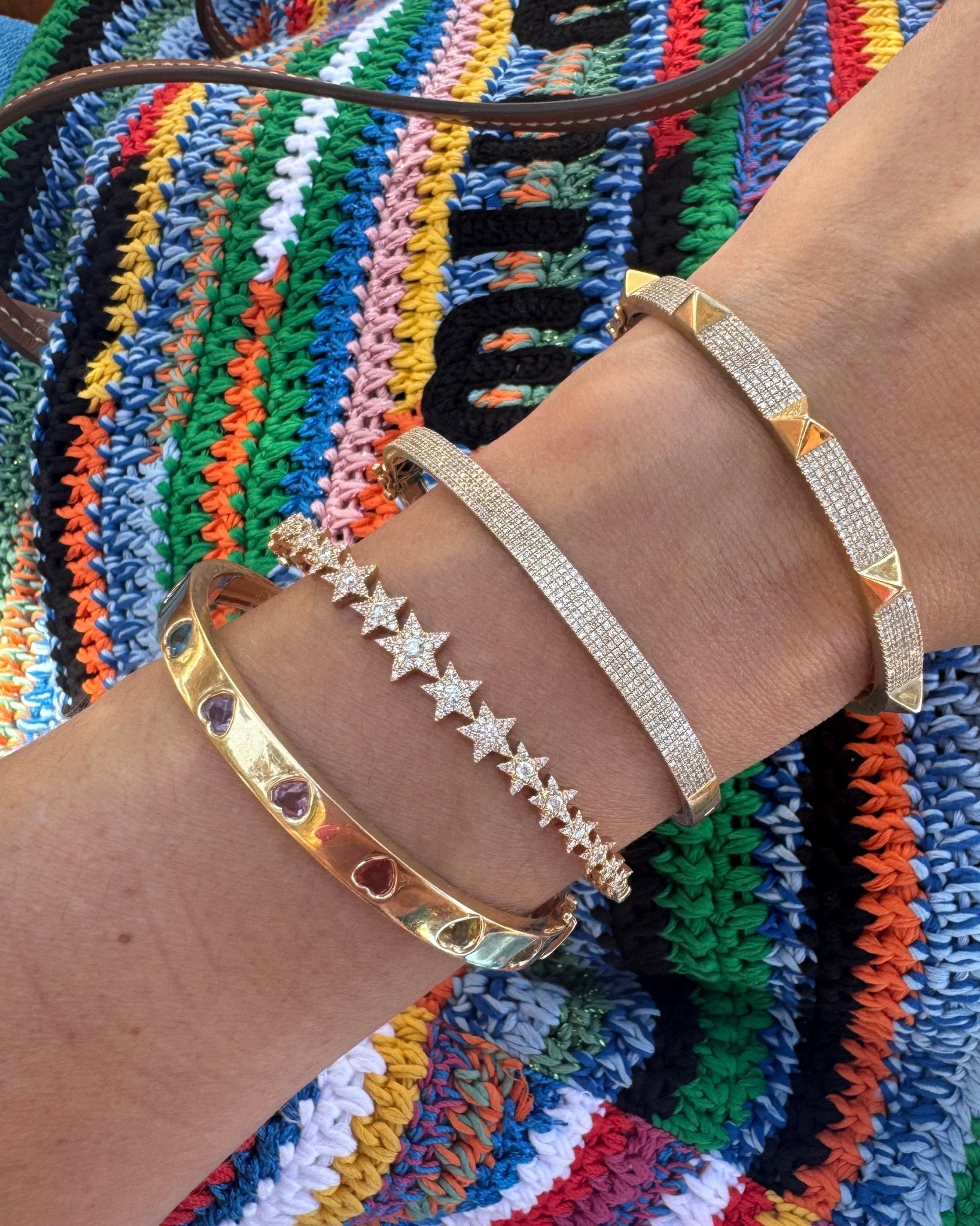 Rainbow Heart Shape Gold Bangle - Sparkle Society