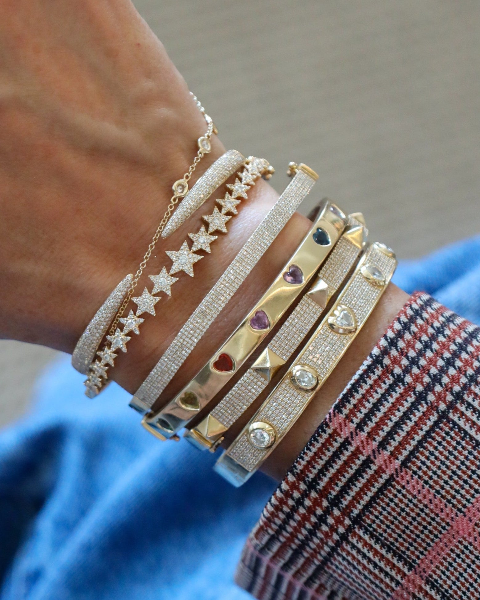 Rainbow Heart Shape Gold Bangle - Sparkle Society