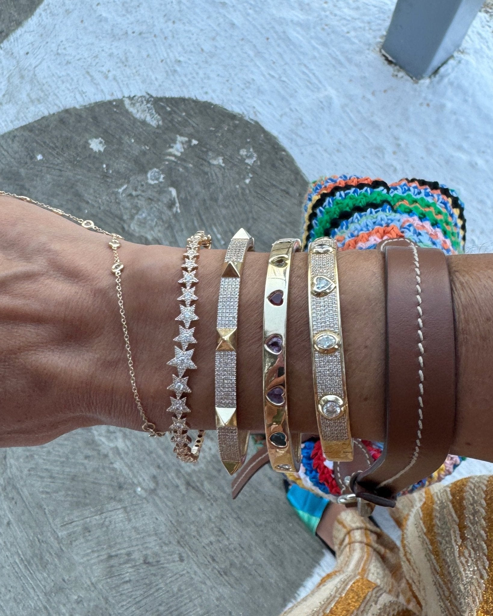 Rainbow Heart Shape Gold Bangle - Sparkle Society