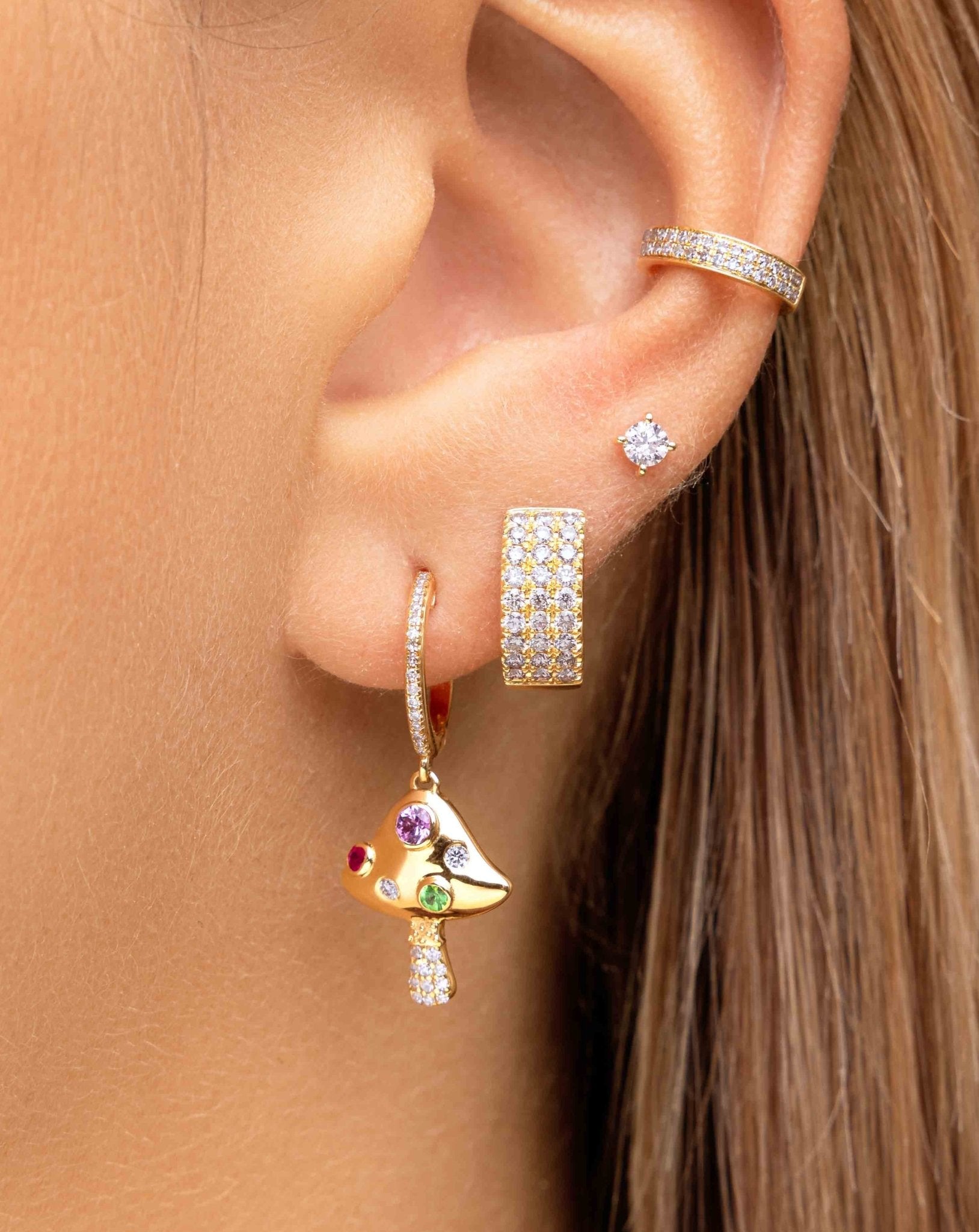 Rainbow Mushroom Huggie Earring - Sparkle Society