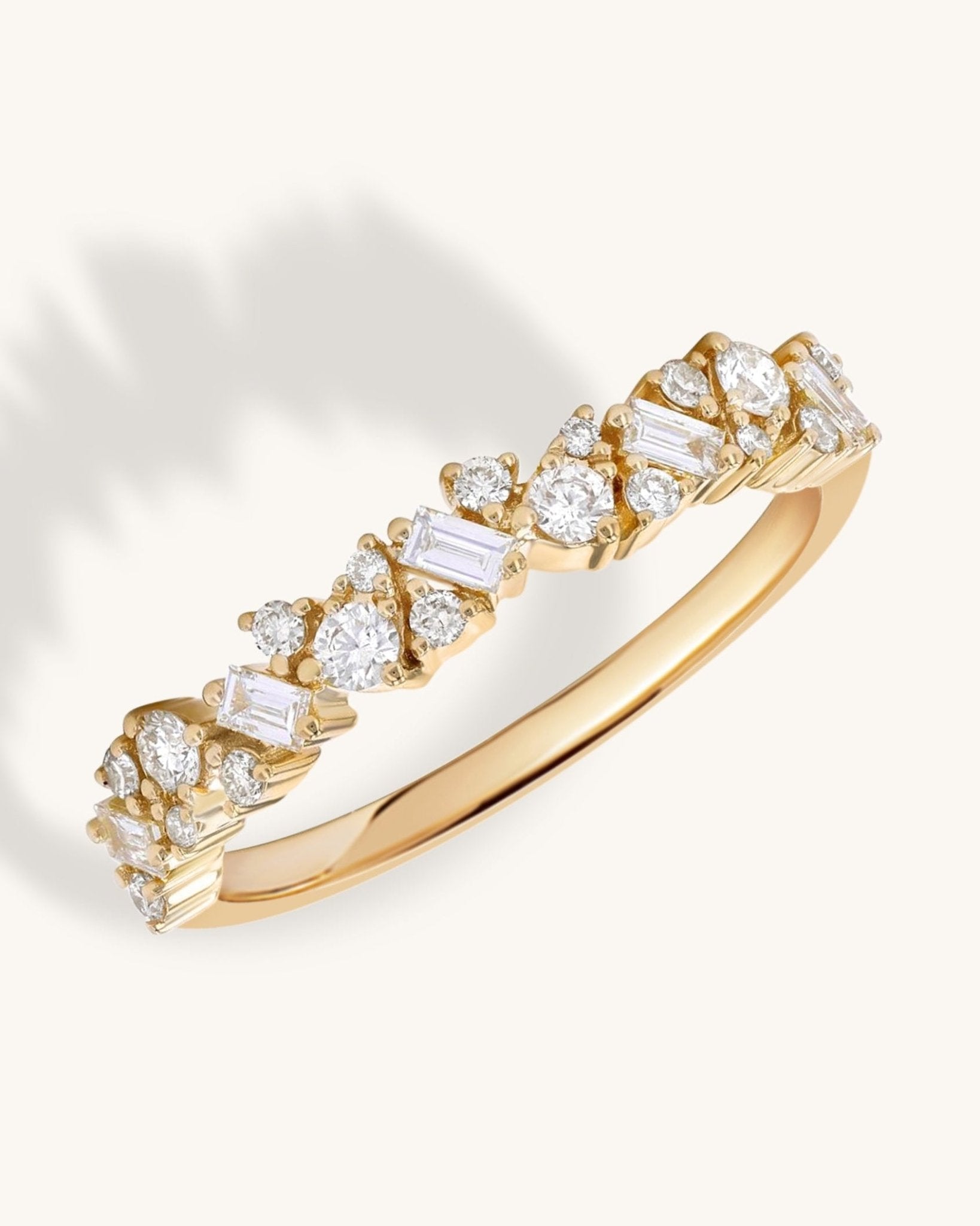 Round and Baguette Shape Diamond Prong Ring - Sparkle Society