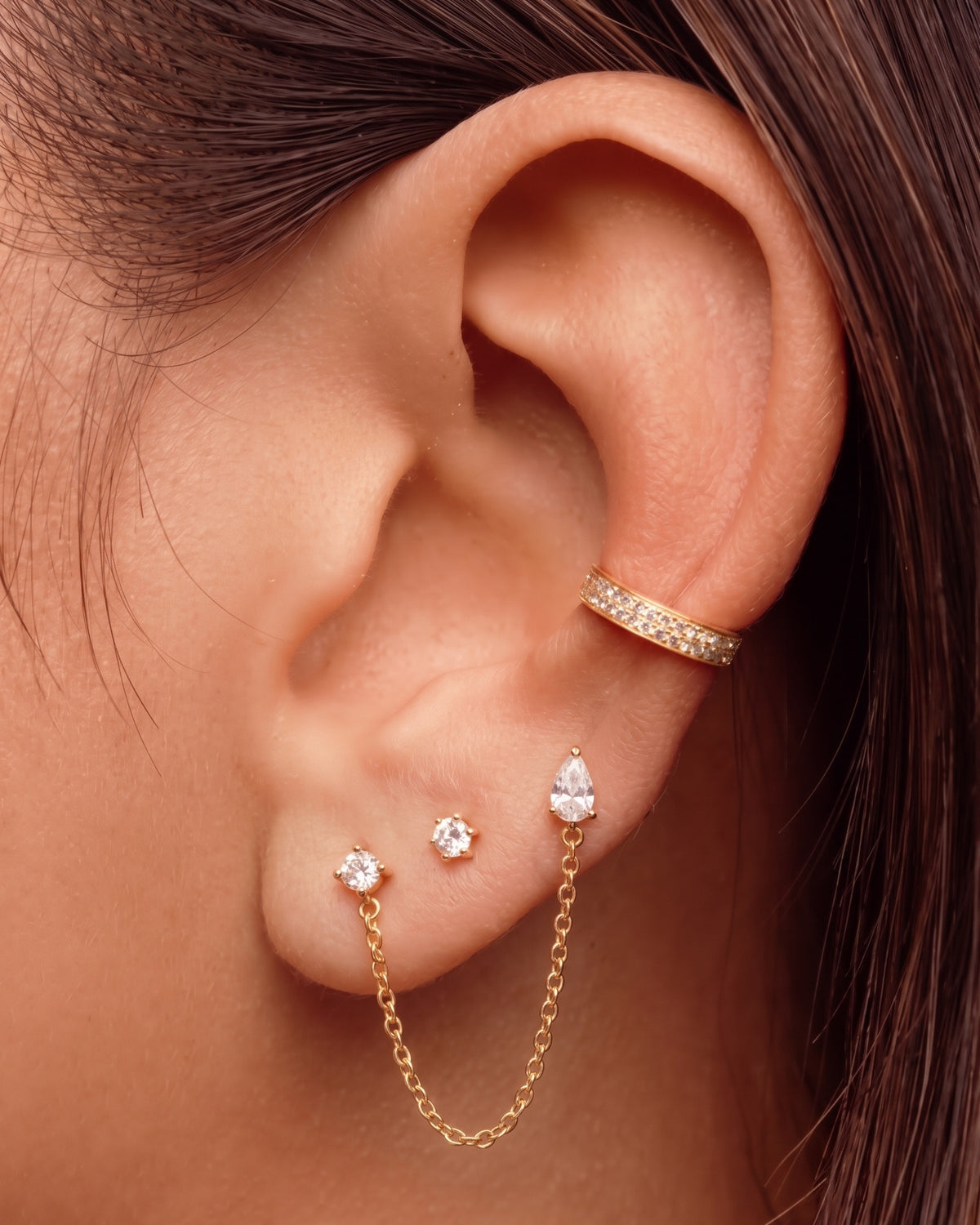 Round and Pear Diamond Prong Chain Drop Earrings - Sparkle Society