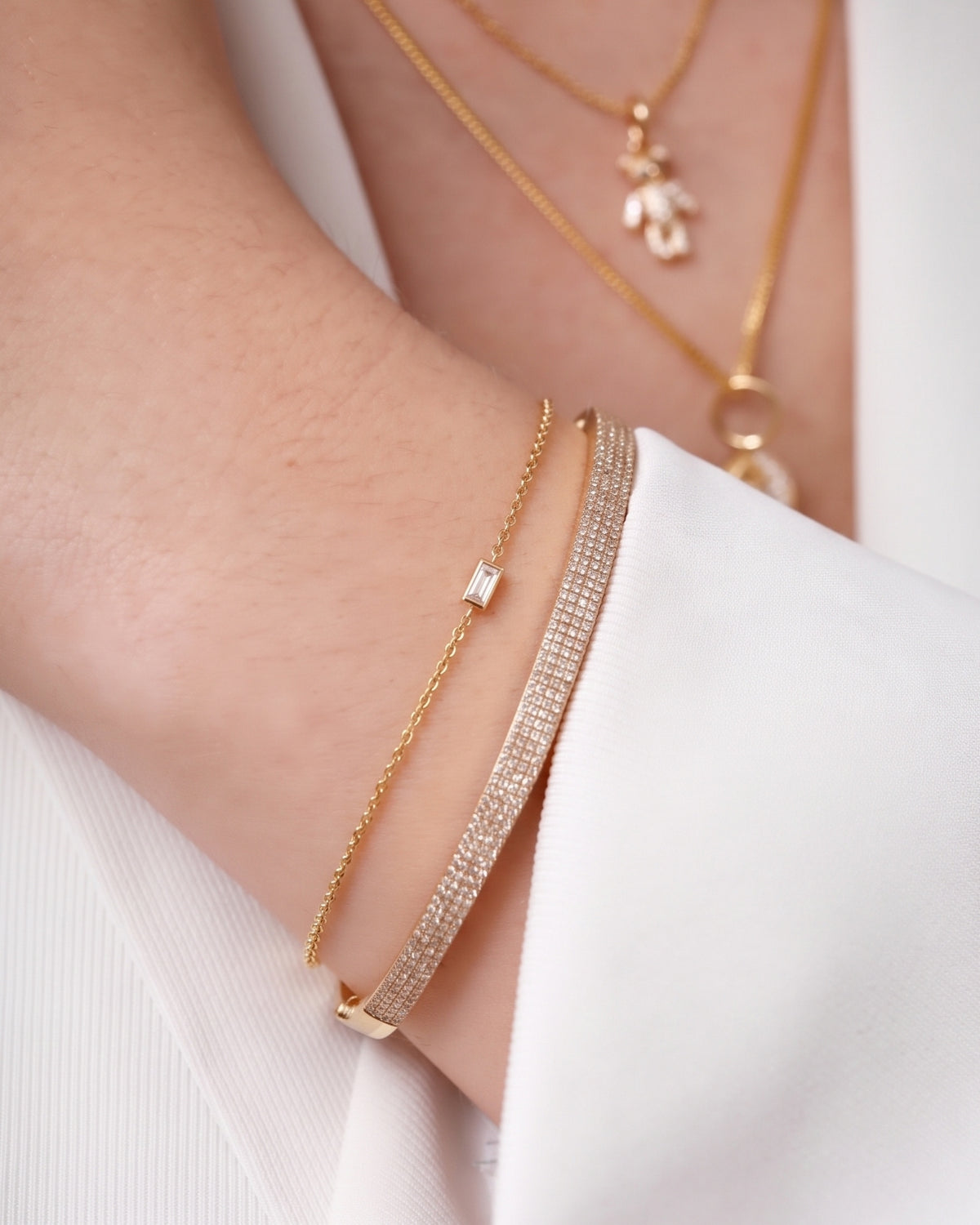 Single Baguette Diamond Bolo Bracelet - Sparkle Society