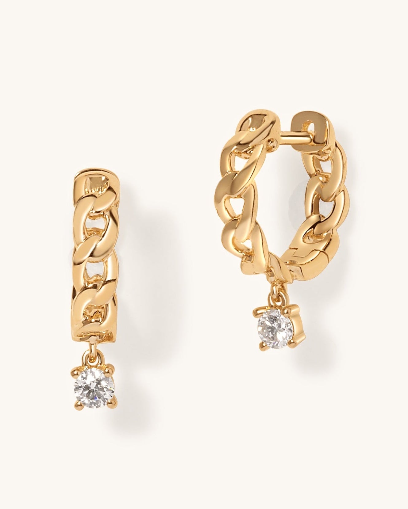 Single Diamond Drop Cuban Link Huggies - Sparkle Society