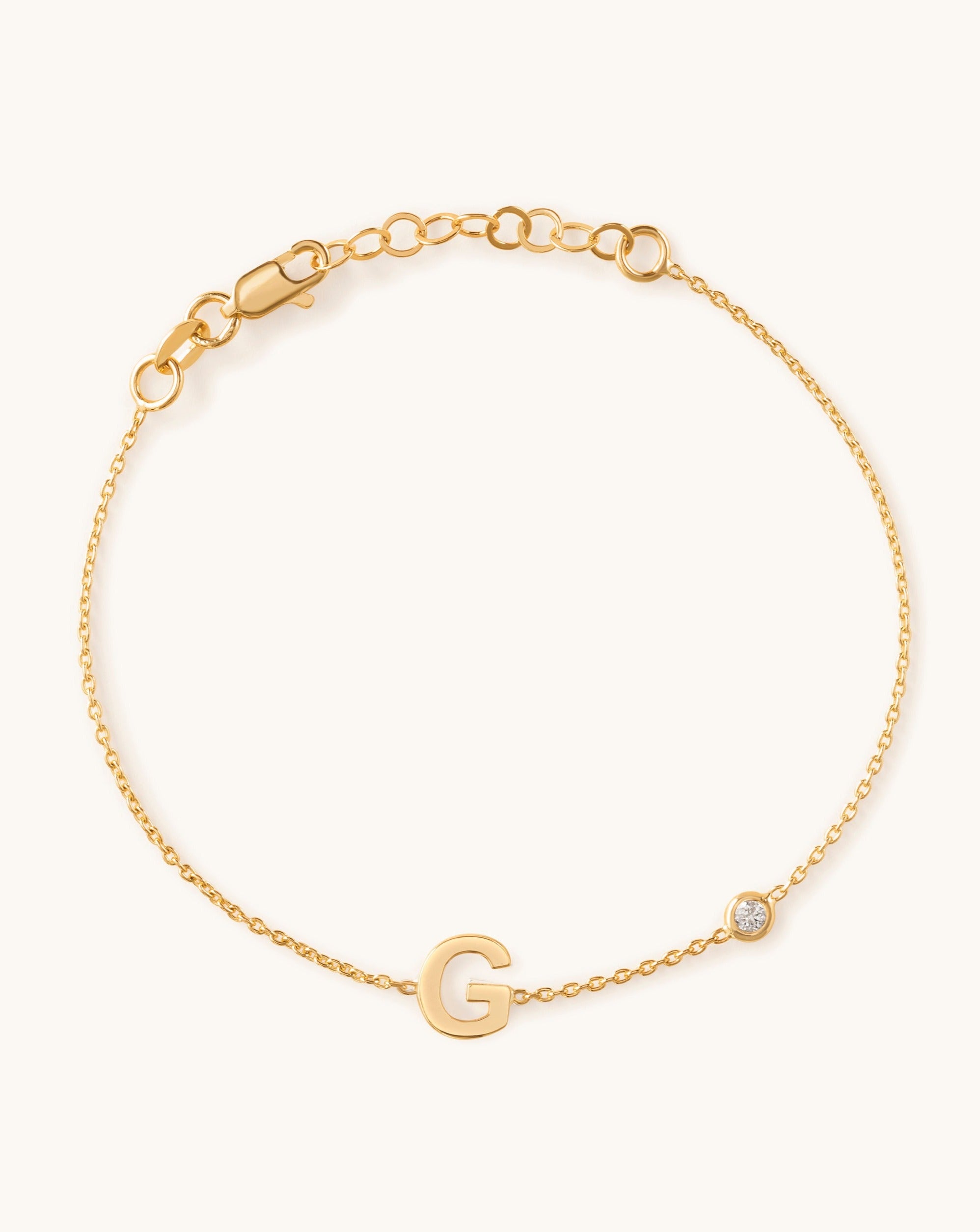 Single Gold Initial and Bezel Bracelet