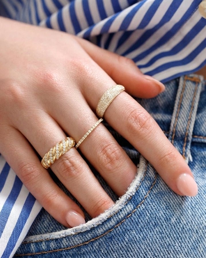 Slim Gold and Diamond Croissant Ring - Sparkle Society