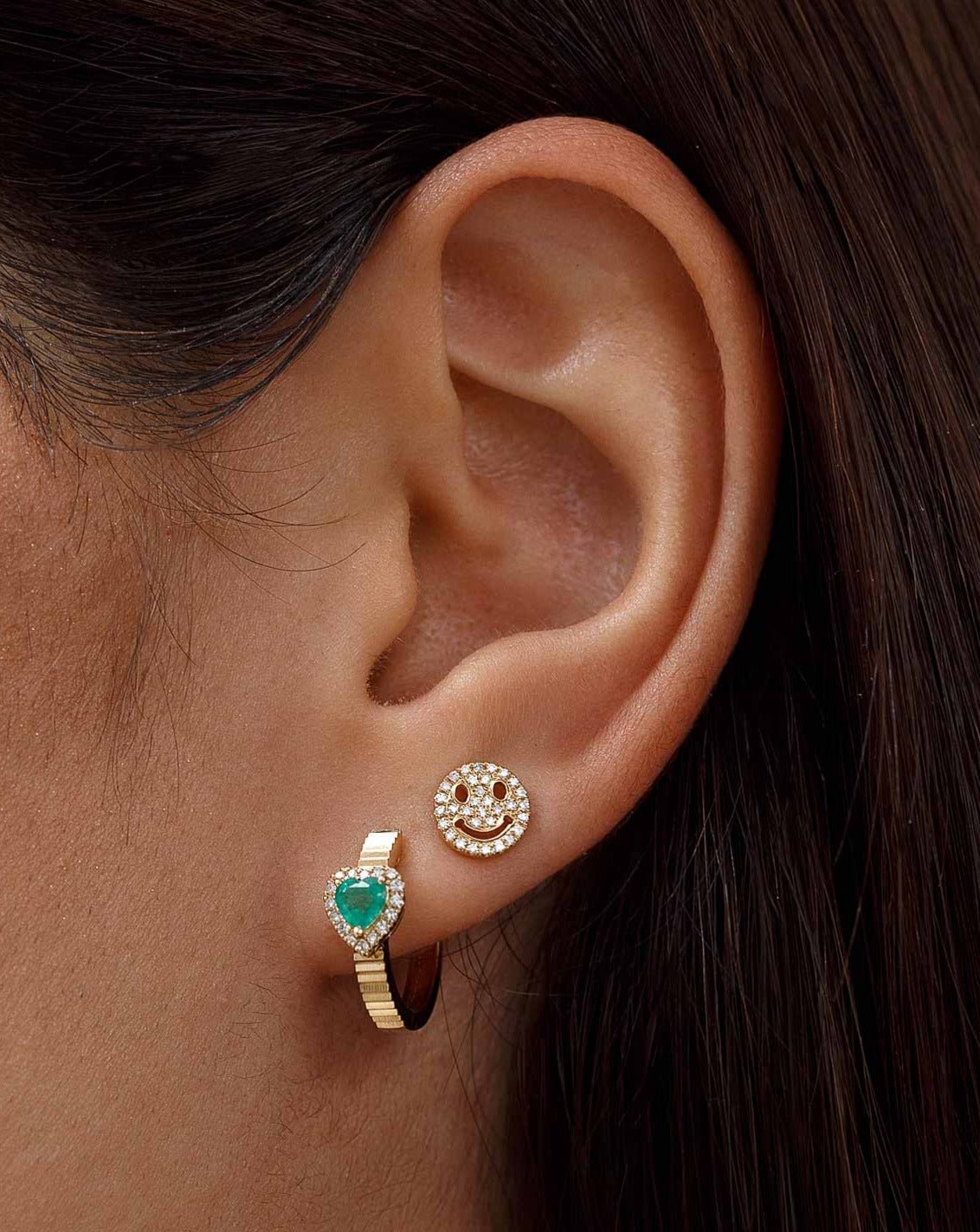 Small Diamond Pave Smiley Face Studs - Sparkle Society