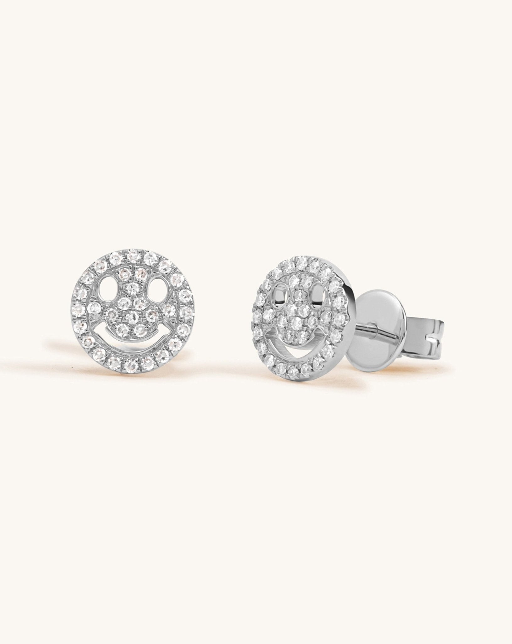 Small Diamond Pave Smiley Face Studs - Sparkle Society