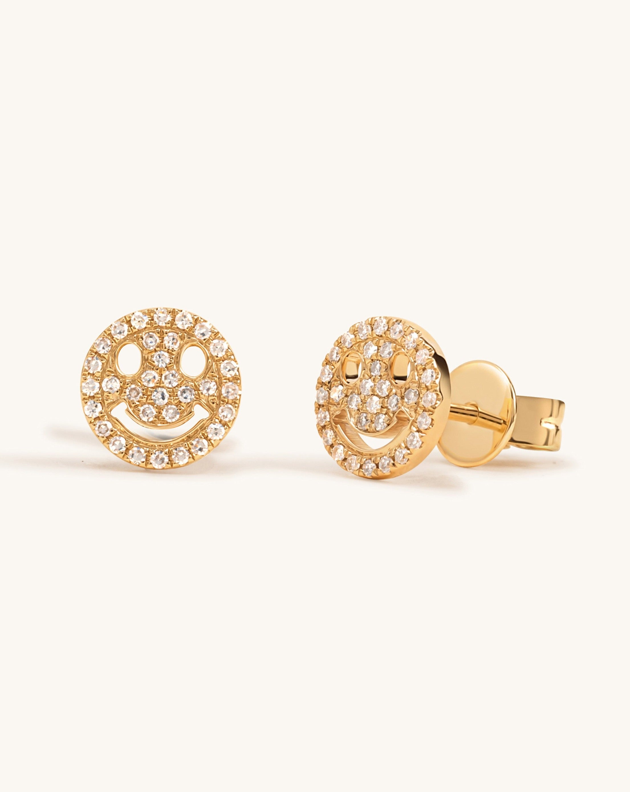 Small Diamond Pave Smiley Face Studs - Sparkle Society