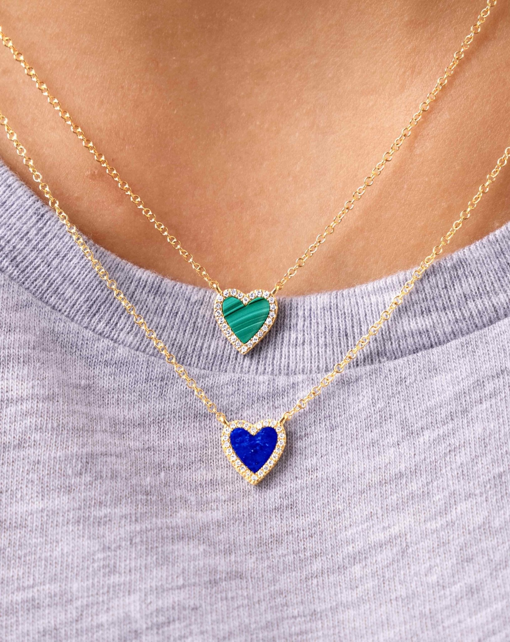 Small Pave Outline Gemstone Heart Necklace - Sparkle Society