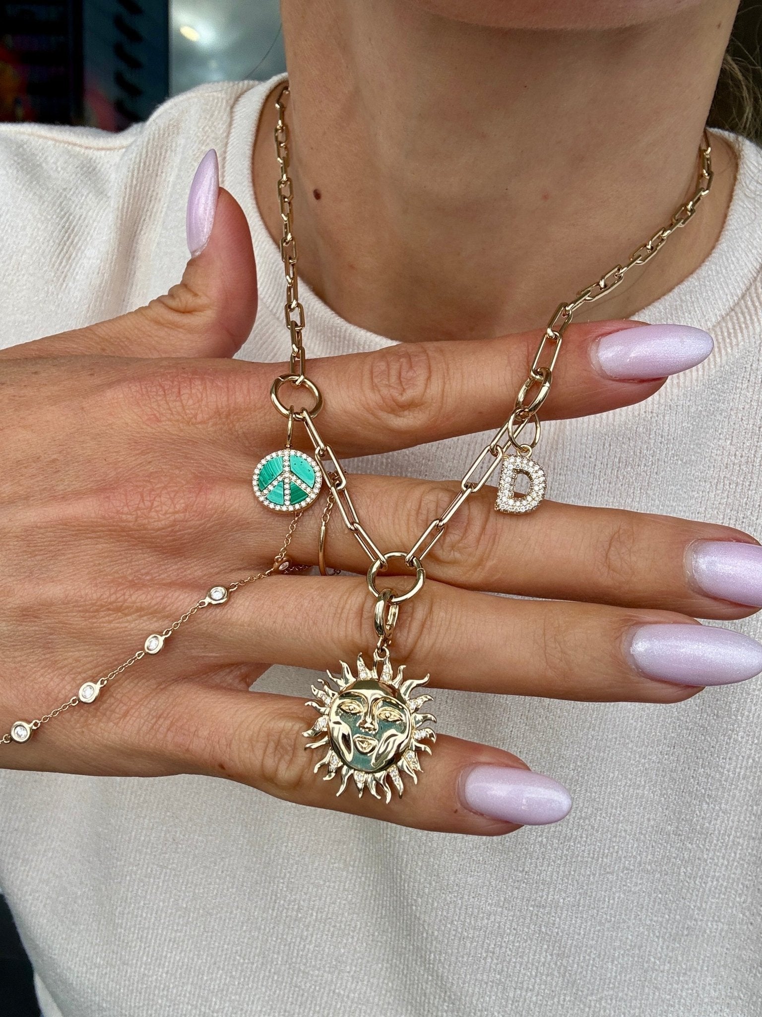 Small Pave Outline Gemstone Peace Necklace Charm - Sparkle Society