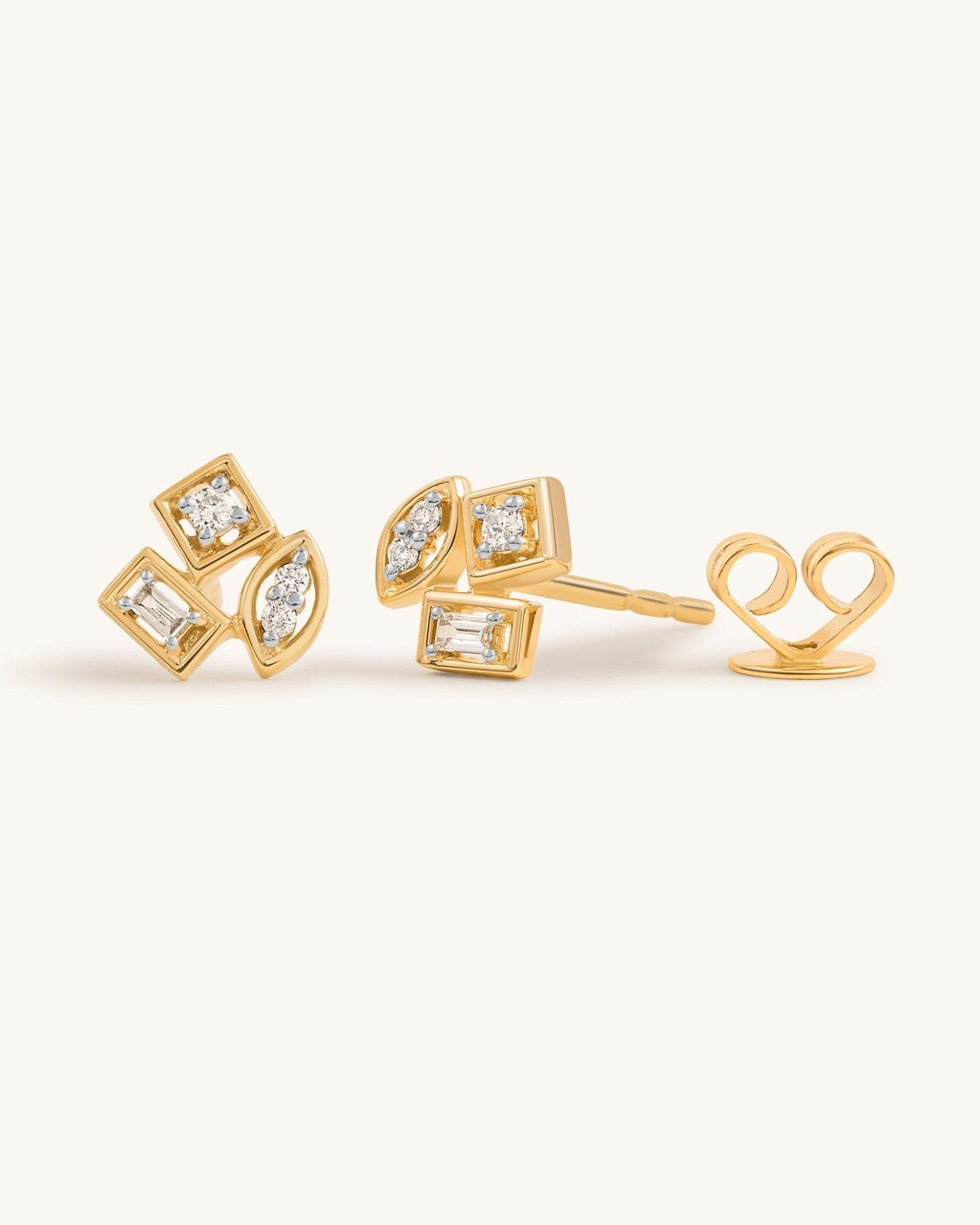 Small Triple Stone Multi Shape Diamond Prong Studs - Sparkle Society