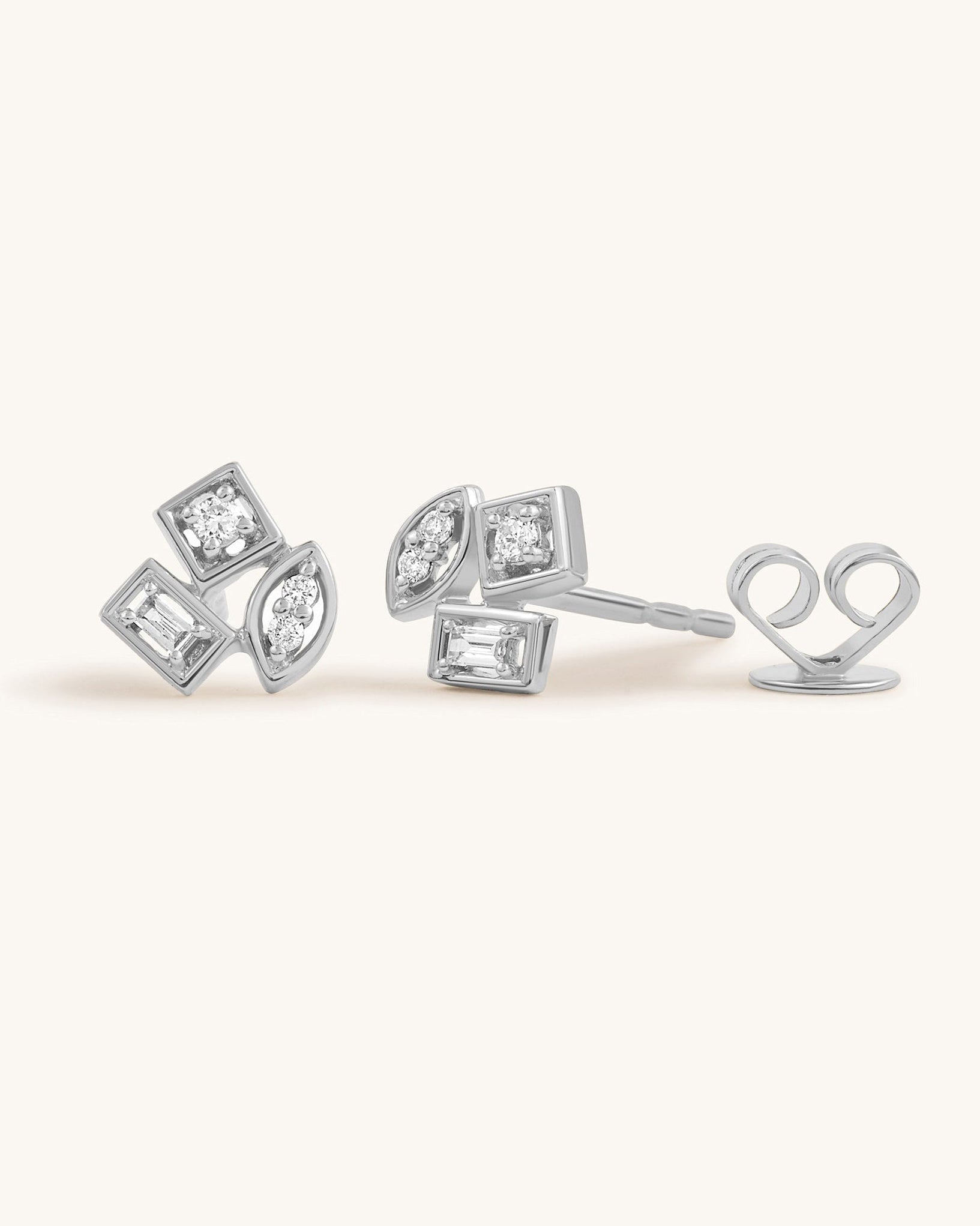 Small Triple Stone Multi Shape Diamond Prong Studs - Sparkle Society