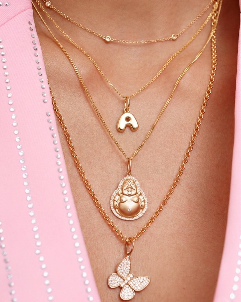 Solid Gold Bubble Font Initial Charm - Sparkle Society