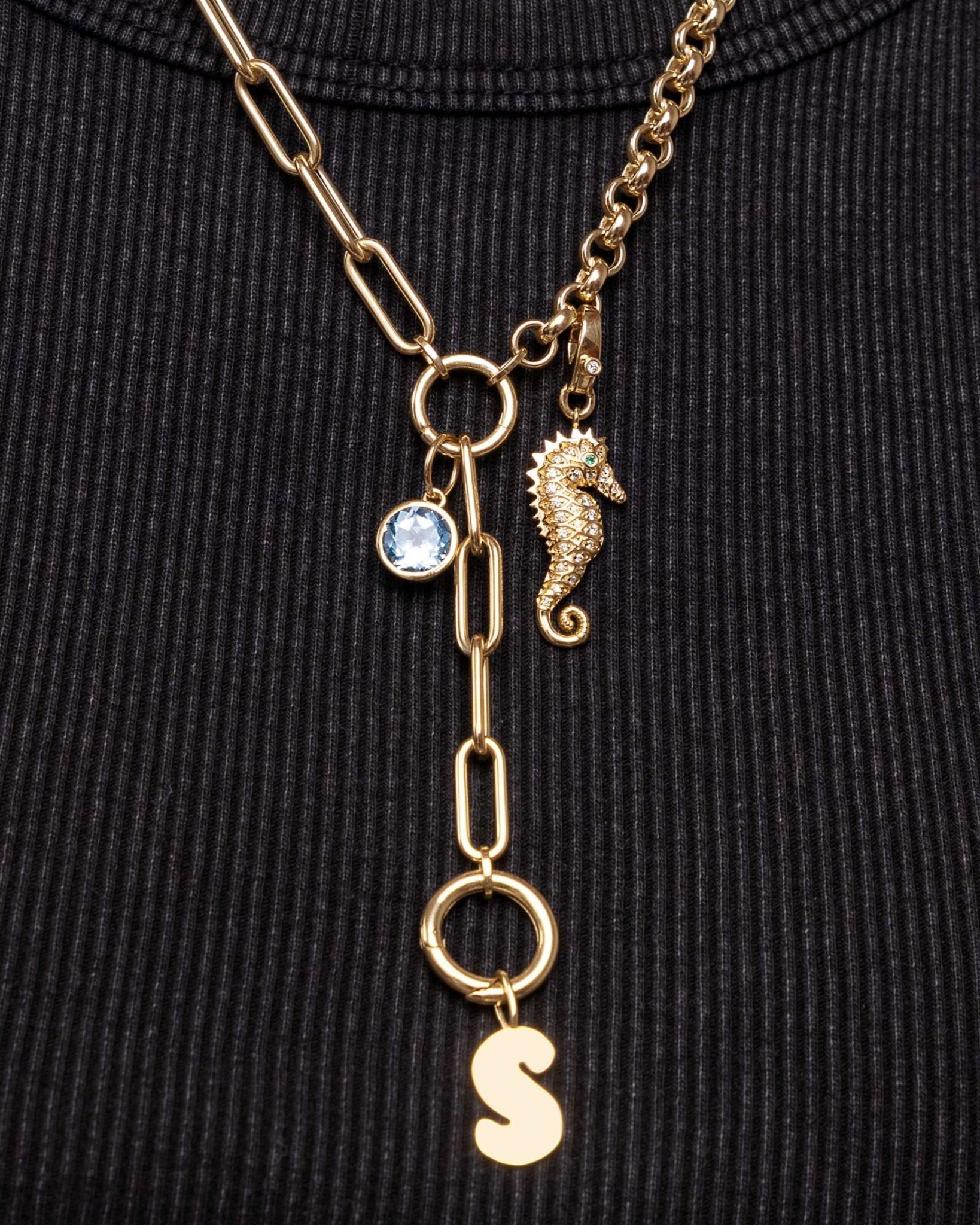 Solid Gold Bubble Font Necklace Charm - Sparkle Society