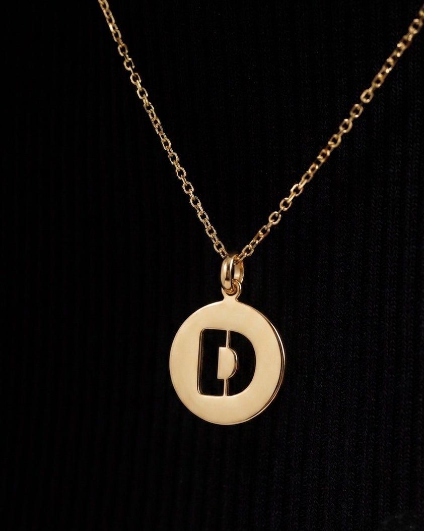 Solid Gold Cutout Initial Disc Necklace Charm - Sparkle Society