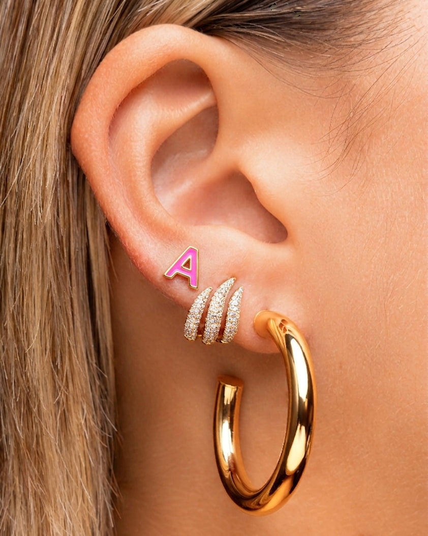 Solid Gold Enamel Initial Studs - Sparkle Society