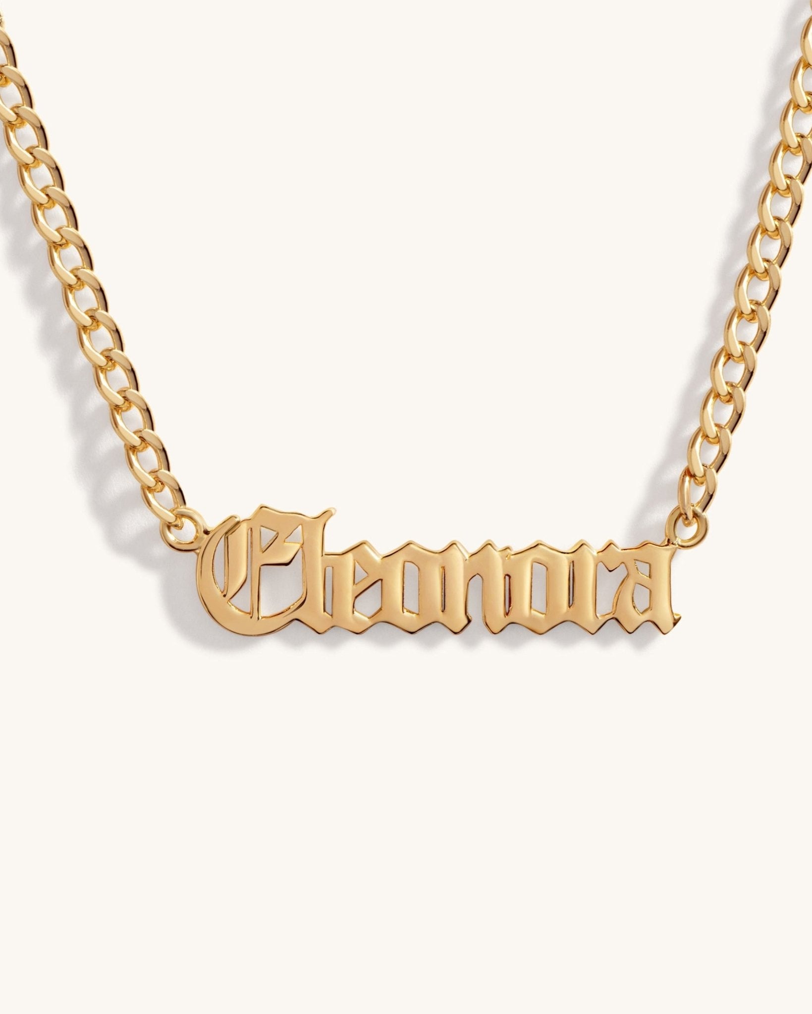 Solid Gold Gothic Custom On Curb Chain Necklace - Sparkle Society