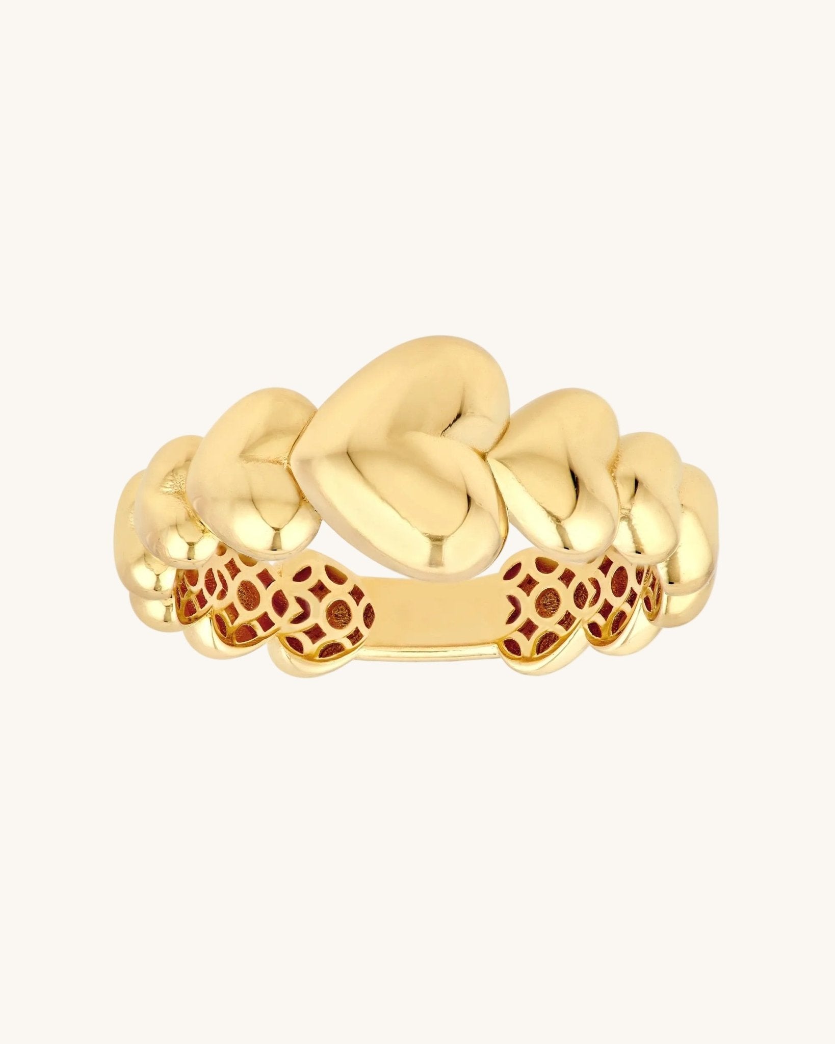 Solid Gold Graduated Puffed Heart Ring - Sparkle Society