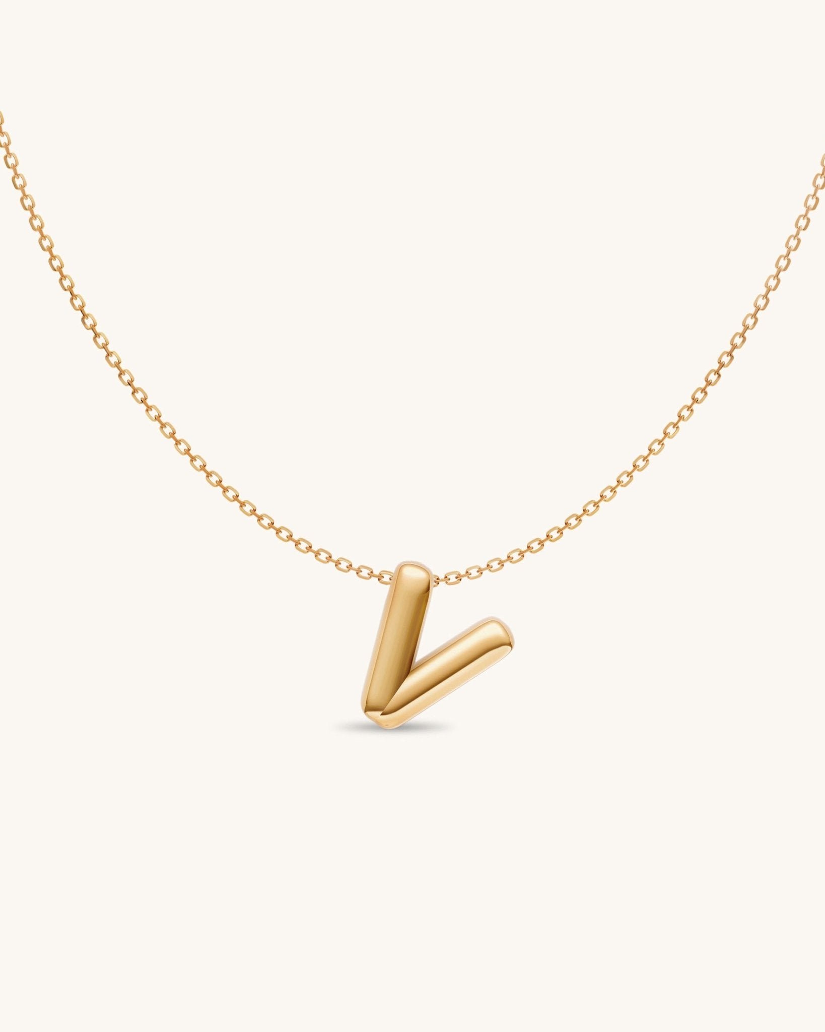 Solid Gold Puffed Initial Necklace - Sparkle Society