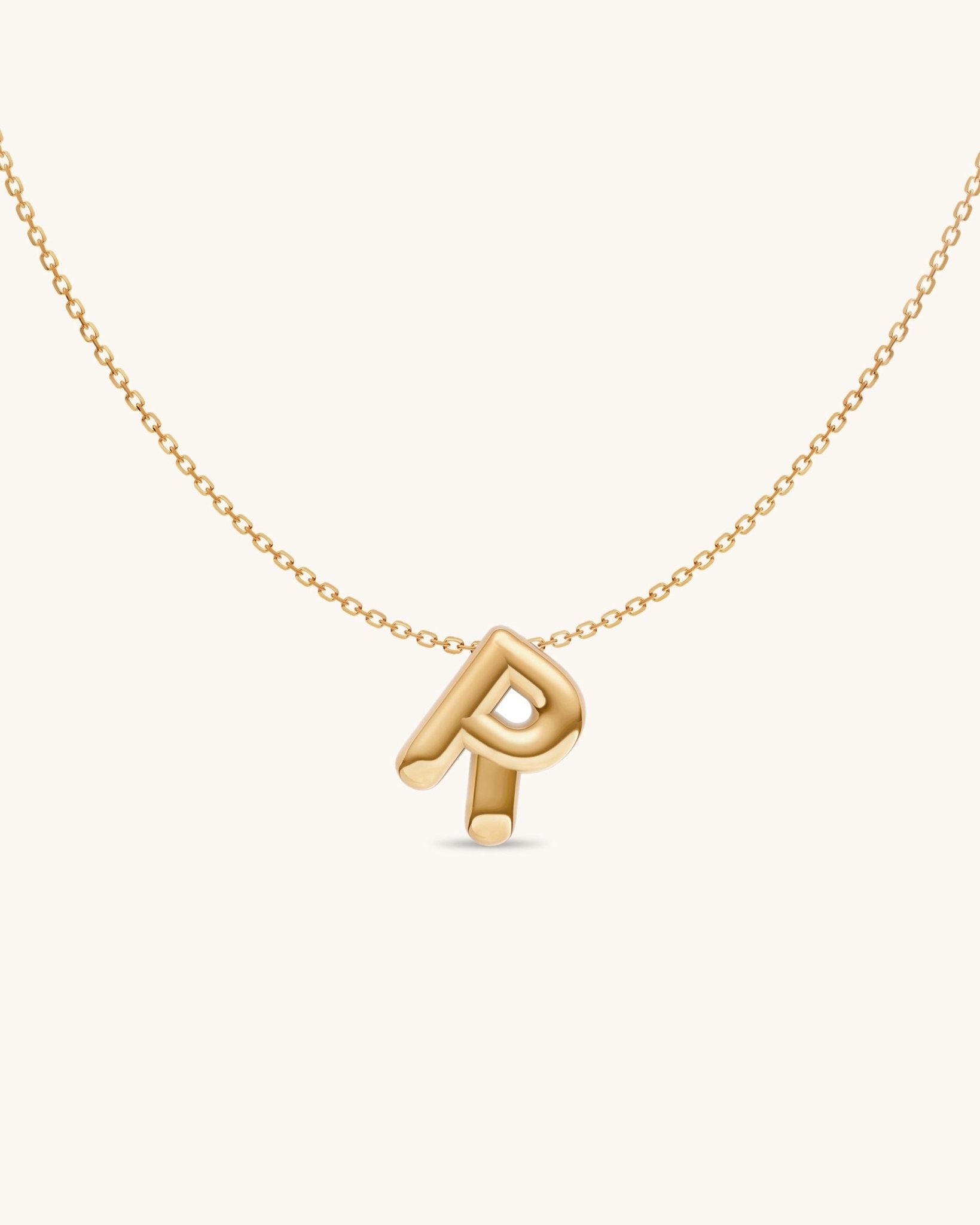 Solid Gold Puffed Initial Necklace - Sparkle Society