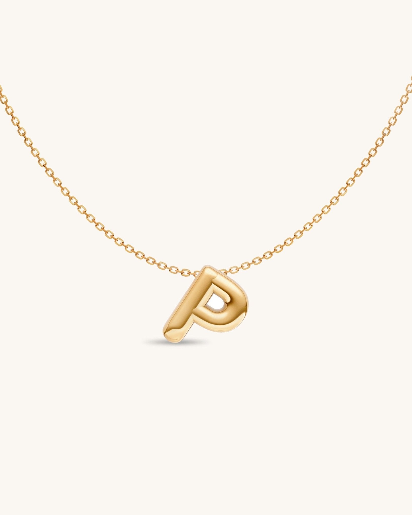 Solid Gold Puffed Initial Necklace - Sparkle Society