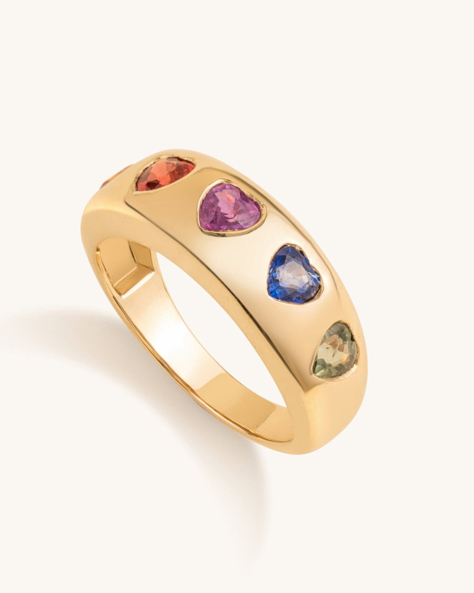 Solid Gold Rainbow Hearts Ring - Sparkle Society