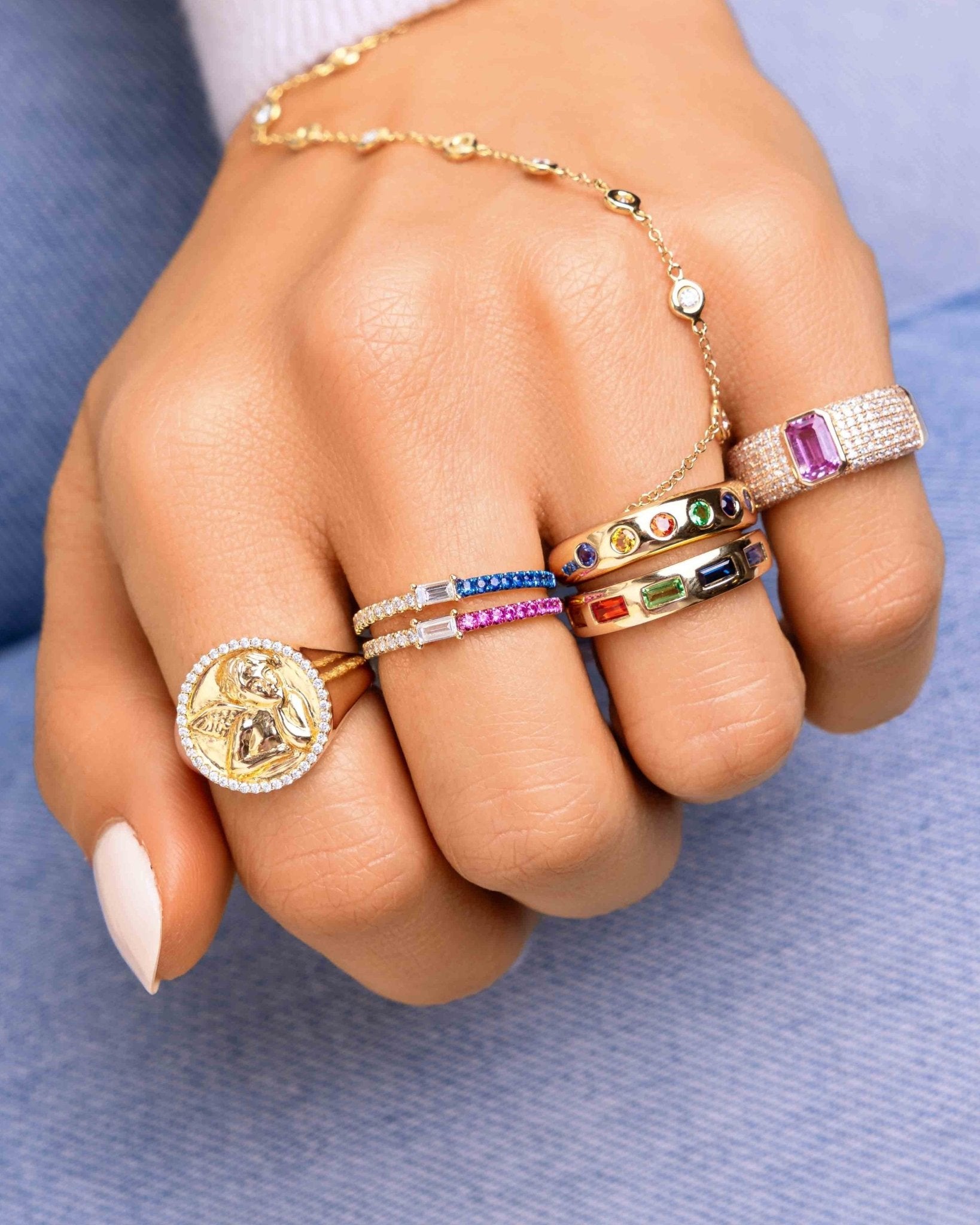 Solid Gold Rainbow Inlay Ring - Sparkle Society