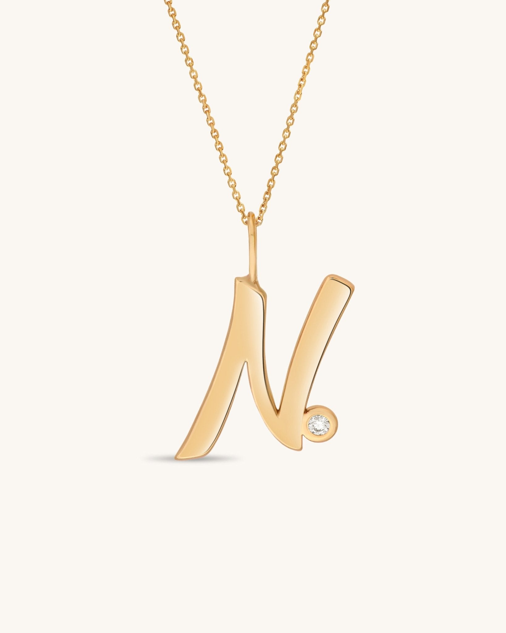 Solid Gold Script Initial & Diamond Bezel Necklace - Sparkle Society
