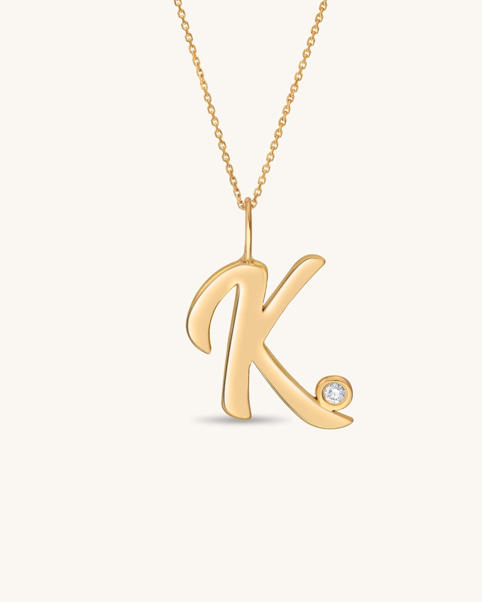 Solid Gold Script Initial & Diamond Bezel Necklace - Sparkle Society