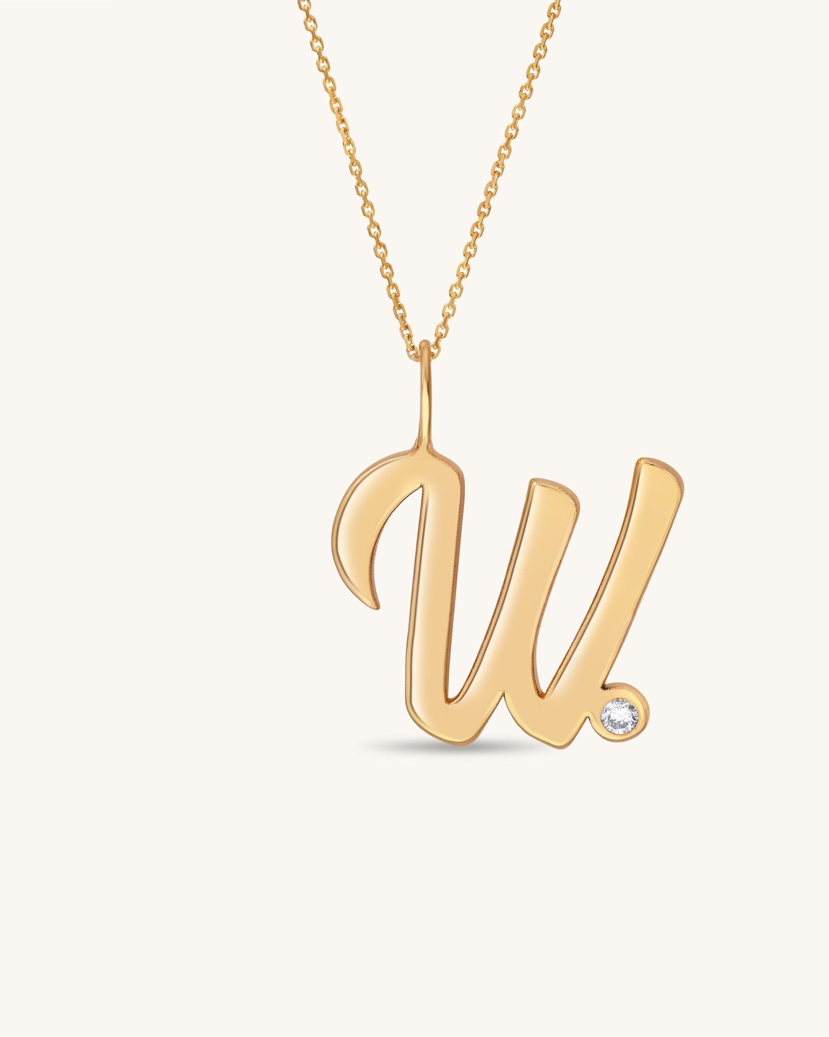 Solid Gold Script Initial & Diamond Bezel Necklace - Sparkle Society