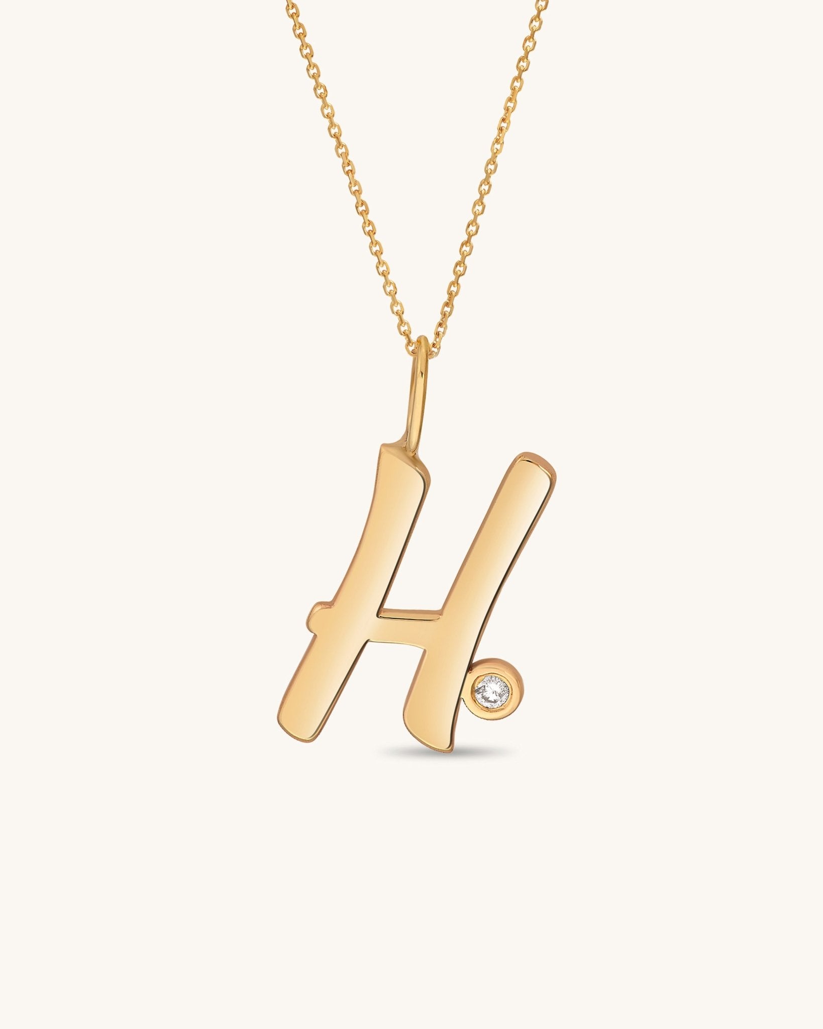 Solid Gold Script Initial & Diamond Bezel Necklace - Sparkle Society