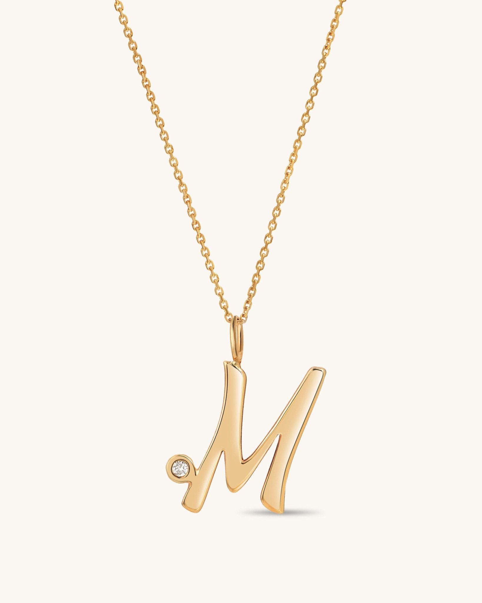 Solid Gold Script Initial & Diamond Bezel Necklace - Sparkle Society