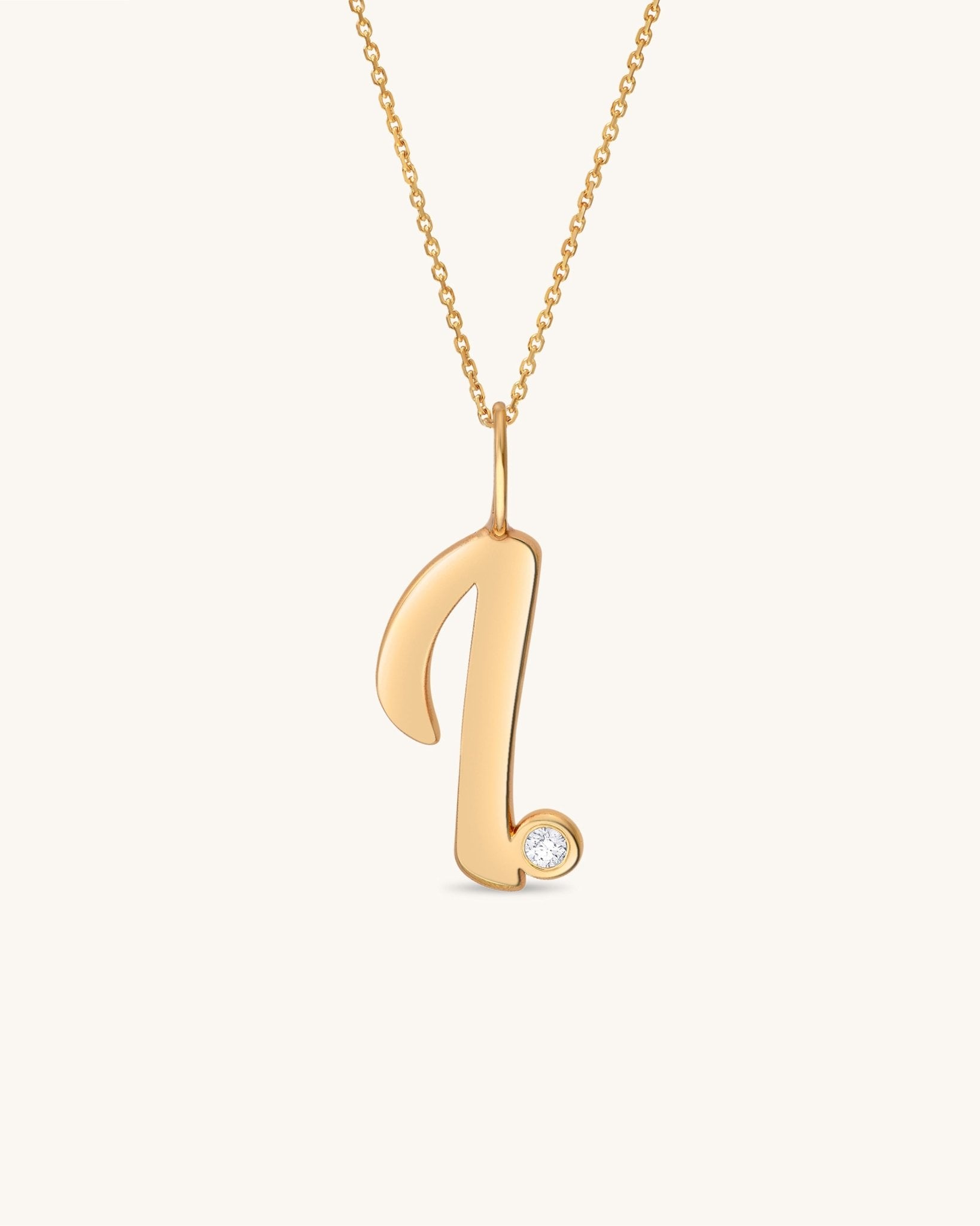 Solid Gold Script Initial & Diamond Bezel Necklace - Sparkle Society