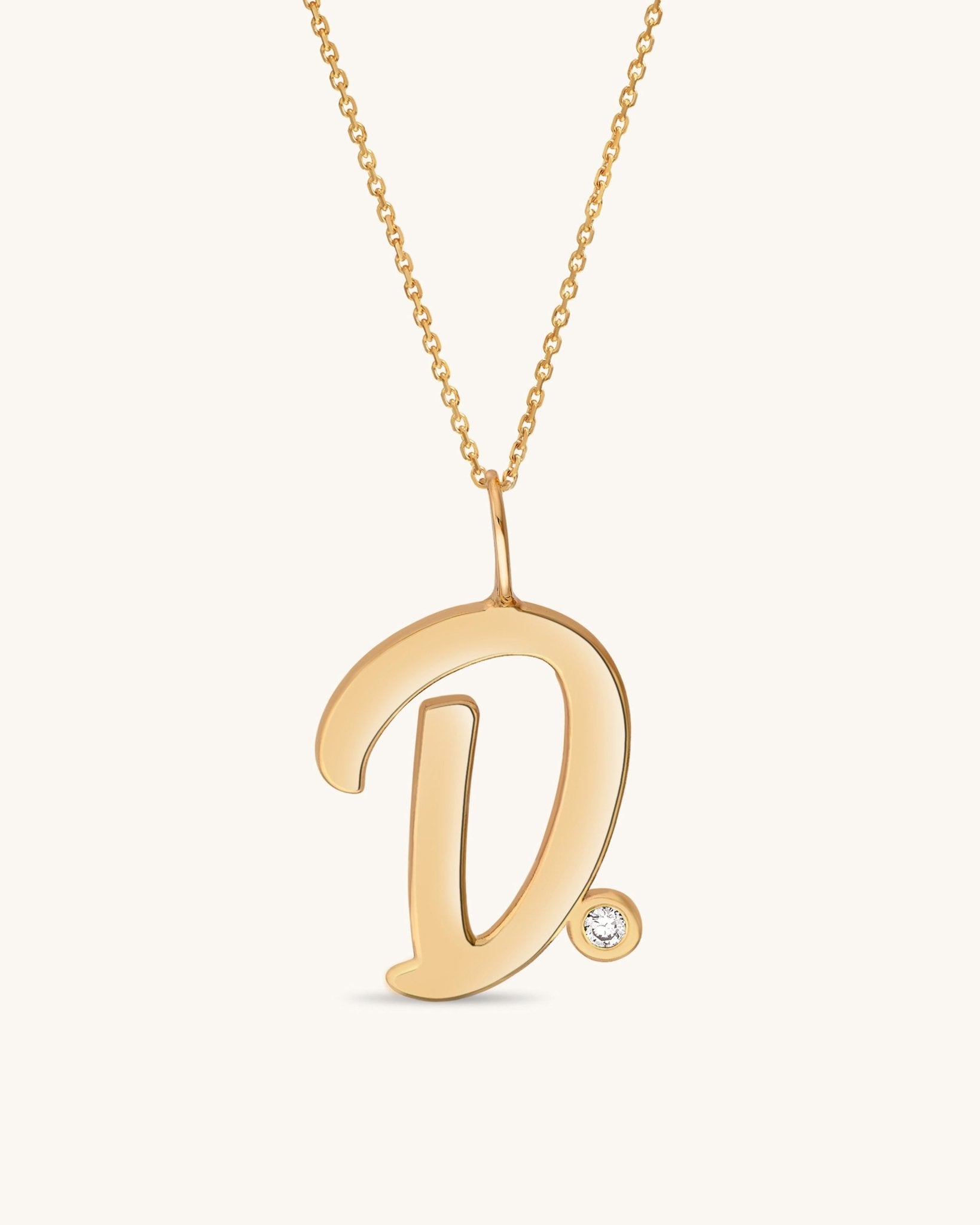 Solid Gold Script Initial & Diamond Bezel Necklace - Sparkle Society