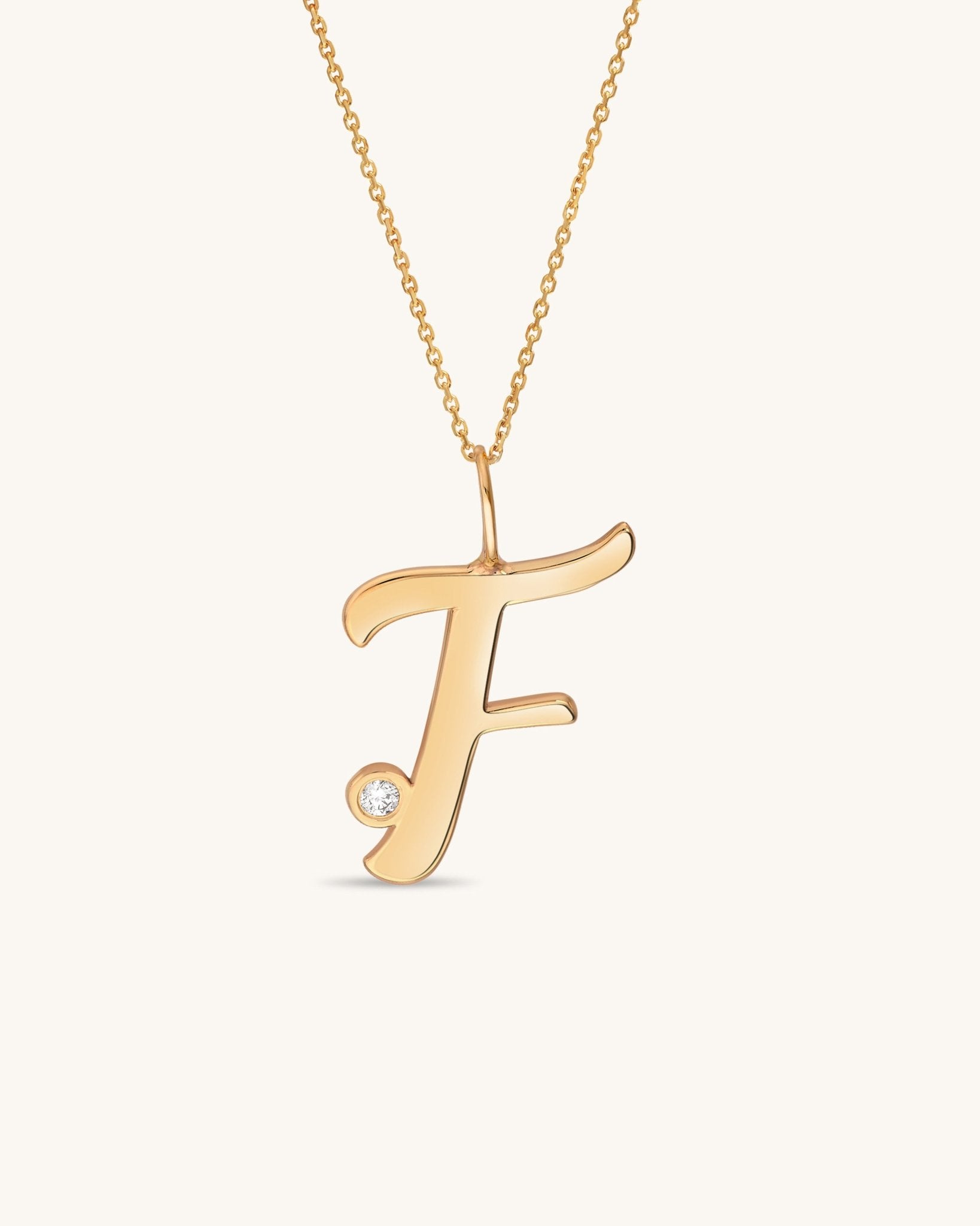 Solid Gold Script Initial & Diamond Bezel Necklace - Sparkle Society
