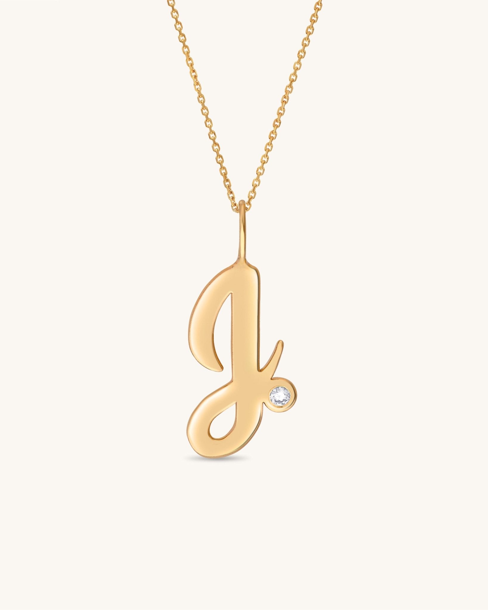 Solid Gold Script Initial & Diamond Bezel Necklace - Sparkle Society