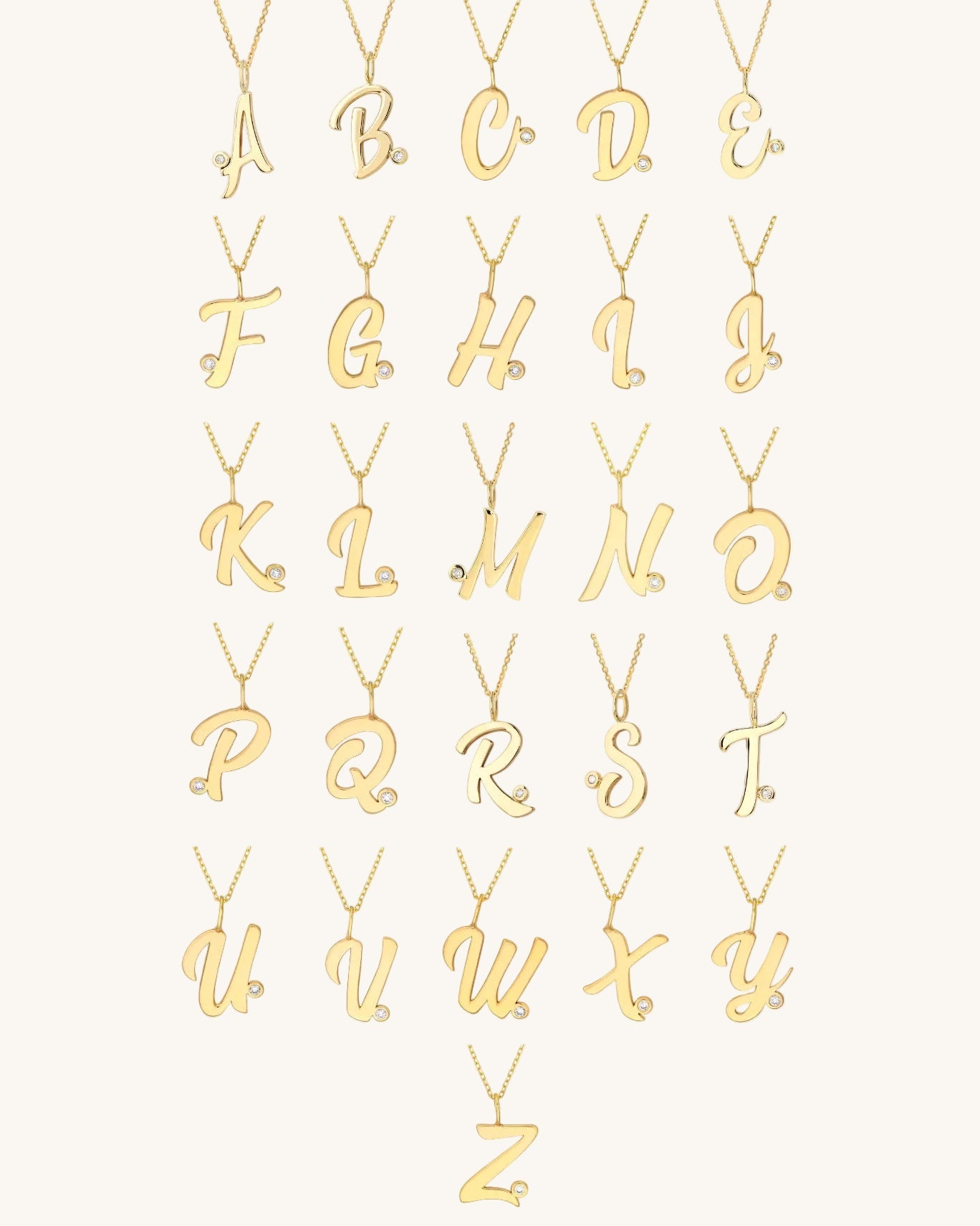 Solid Gold Script Initial & Diamond Bezel Necklace - Sparkle Society