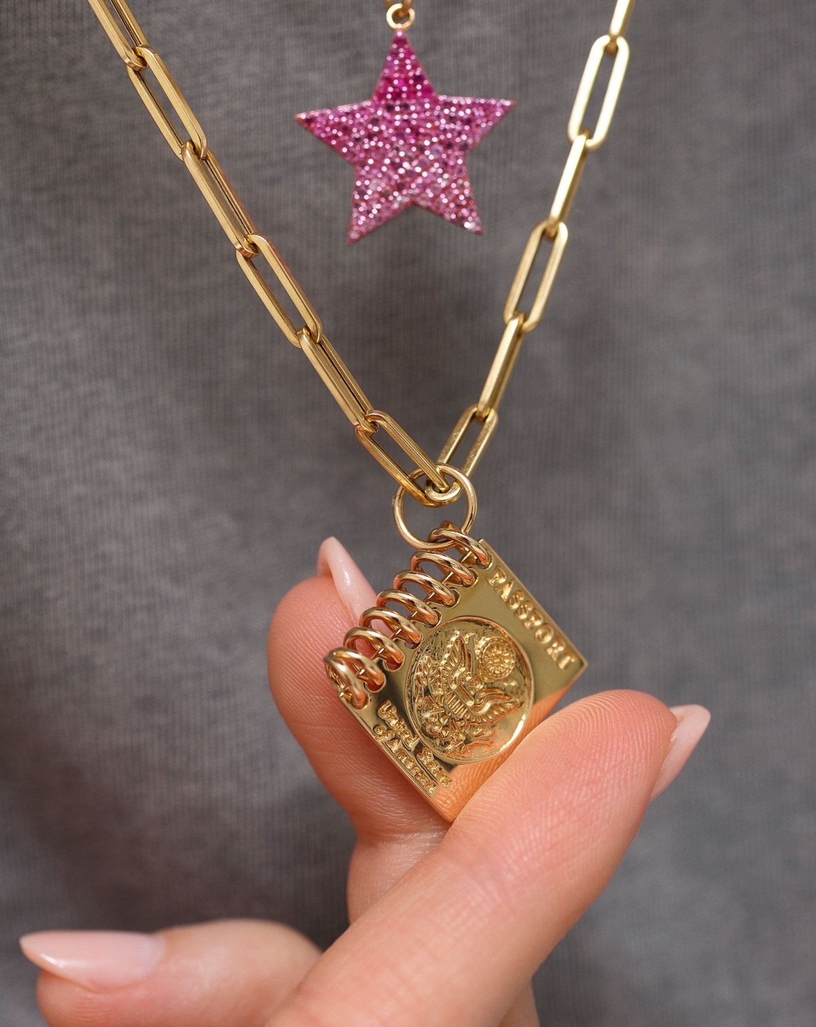 Solid Gold USA Passport Necklace Charm - Sparkle Society