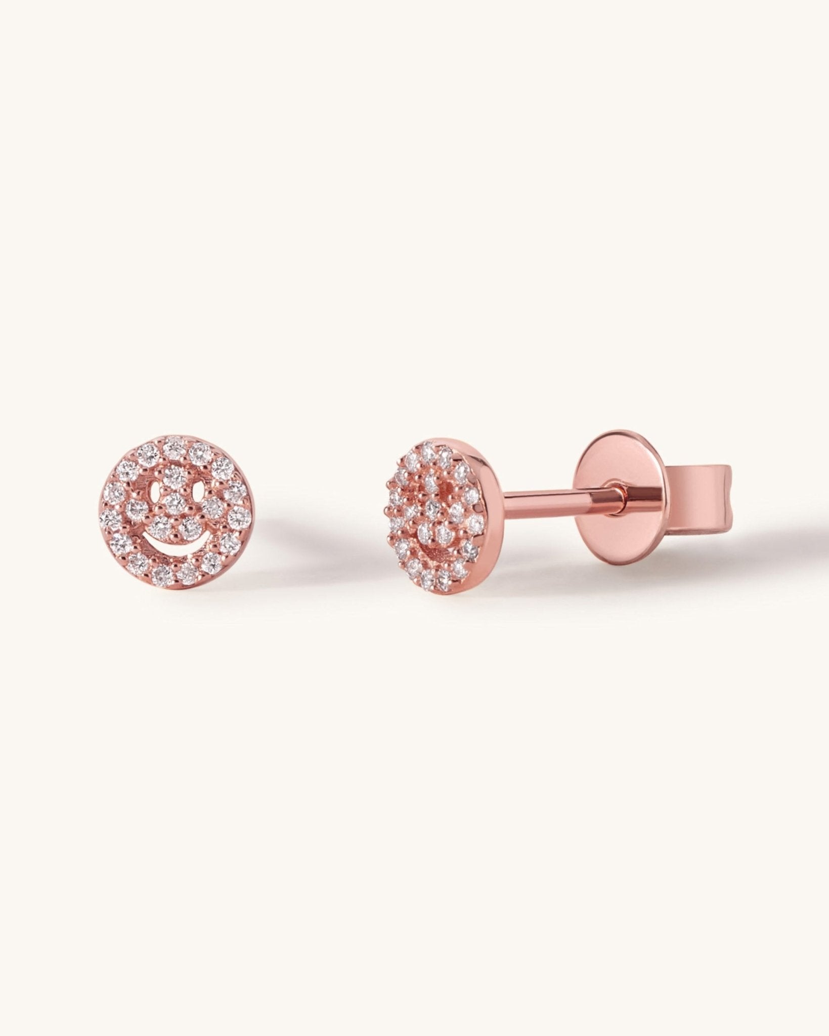 Tiny Diamond Pave Smiley Face Studs - Sparkle Society
