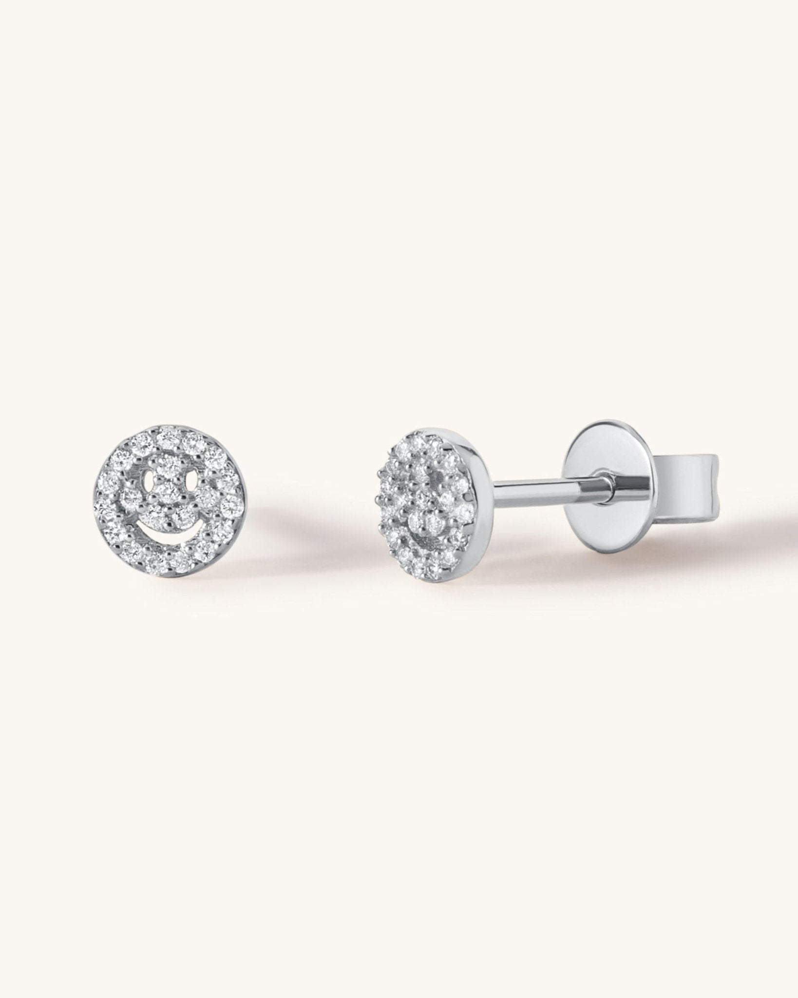 Tiny Diamond Pave Smiley Face Studs - Sparkle Society