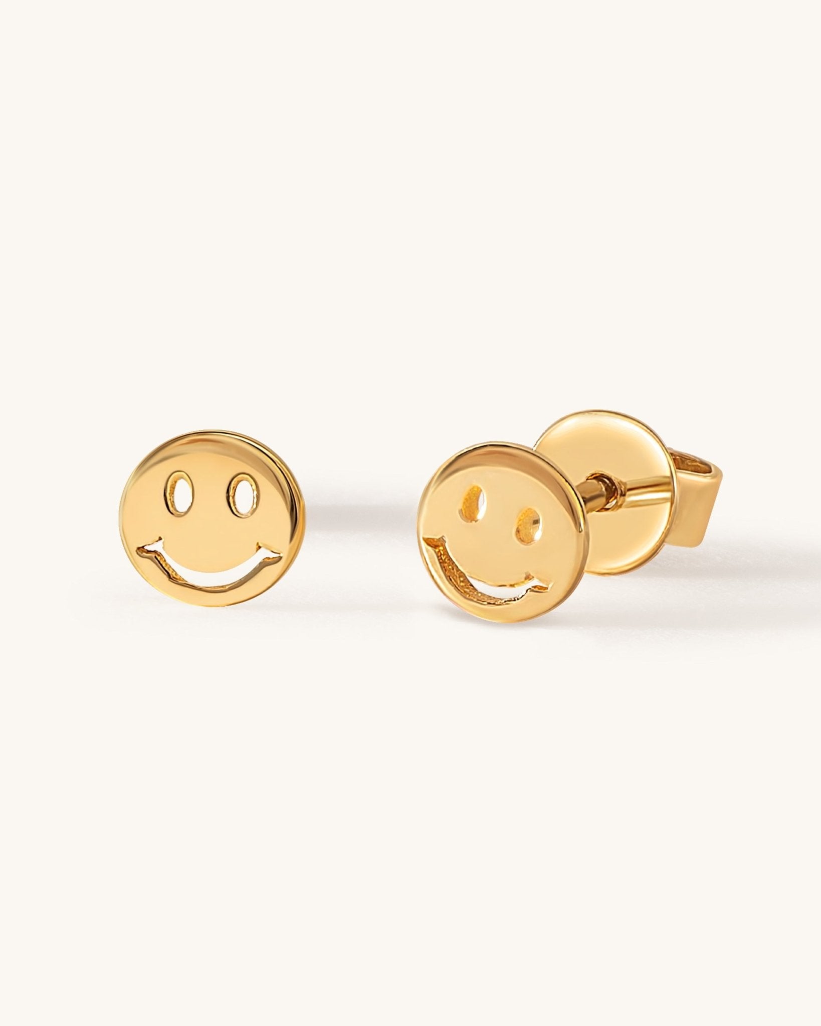 Tiny Solid Gold Smiley Face Studs - Sparkle Society